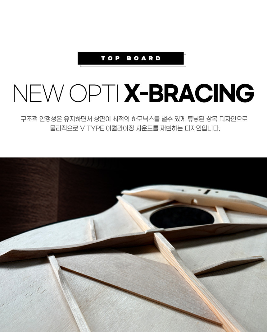 Close-up of the Hex Guitars VF500Es New Opti-X top bracing
