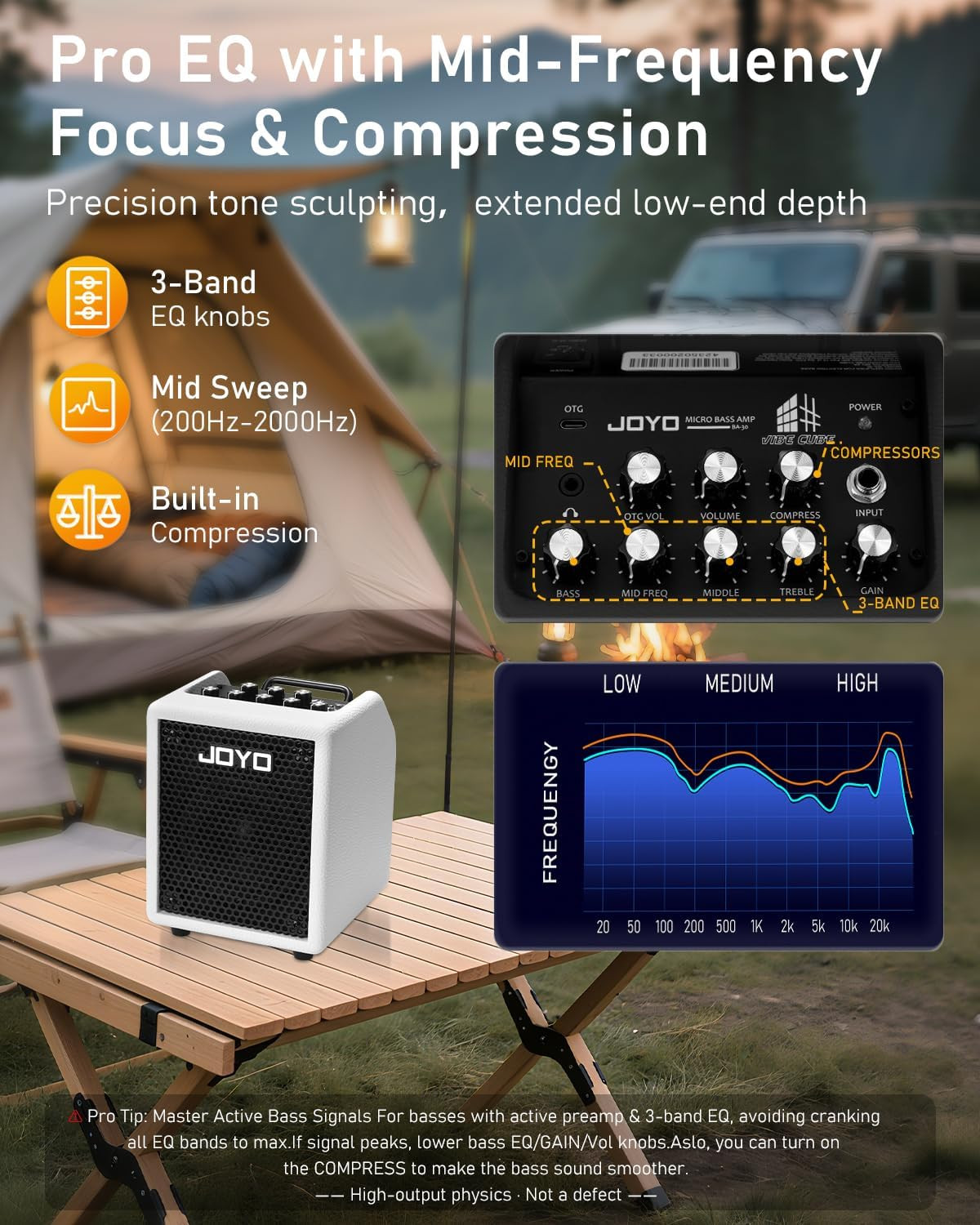 JOYO BA-30 3-band EQ MID FREQ sweep and compressor controls