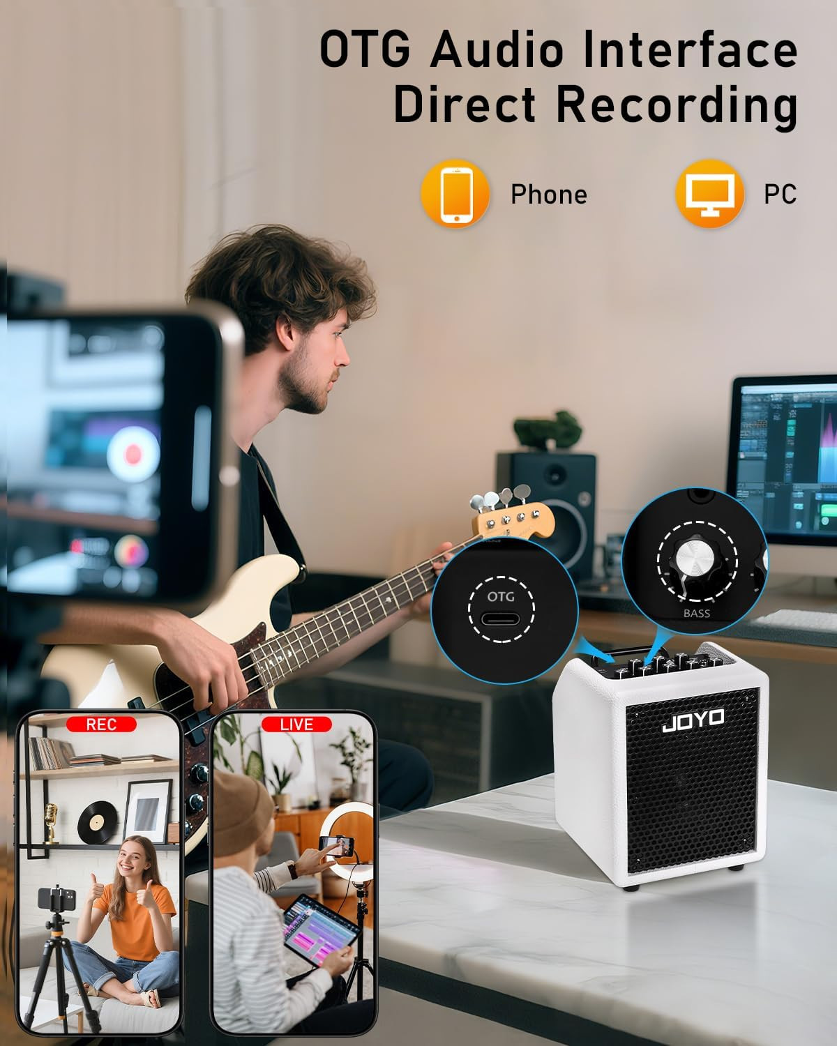 JOYO BA-30 recording bass to a phone over USB-C OTG