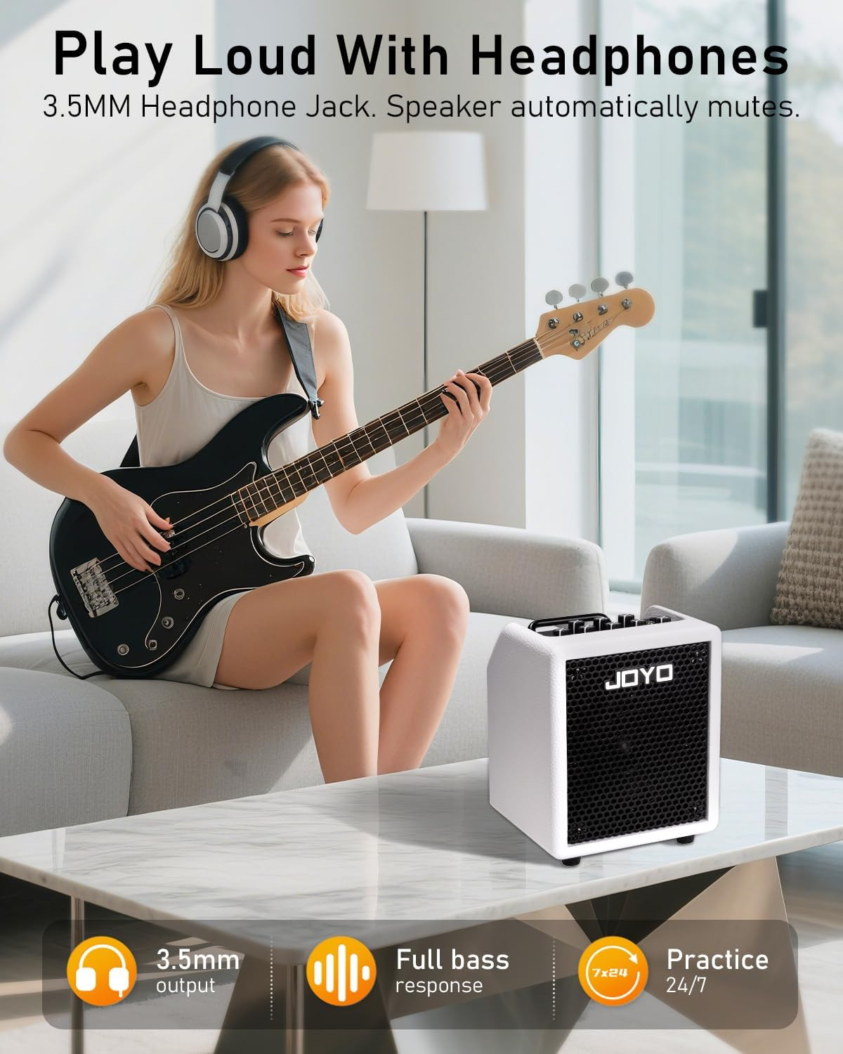 JOYO BA-30 35mm headphone output for silent bass practice
