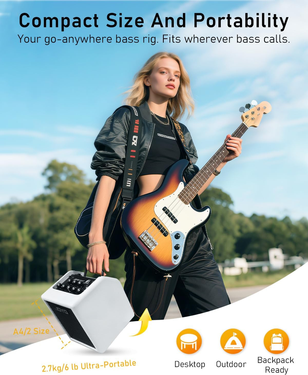JOYO BA-30 compact 27kg bass amp carried by its top handle