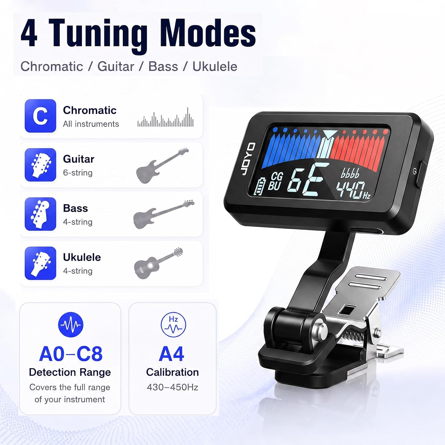 JOYO JT-480 four tuning modes and A0-C8 range