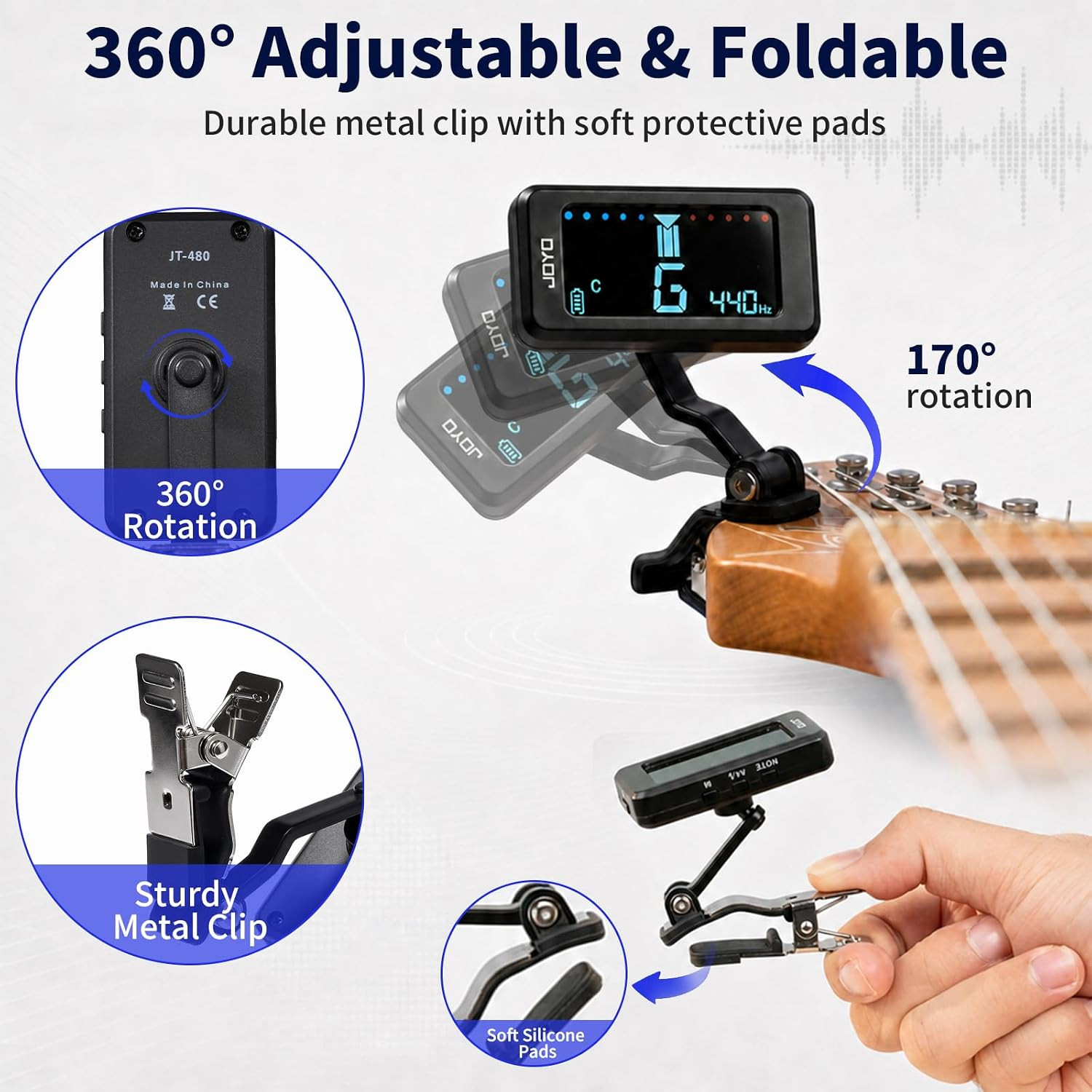 JOYO JT-480 360-degree swivel and metal clip with silicone pads