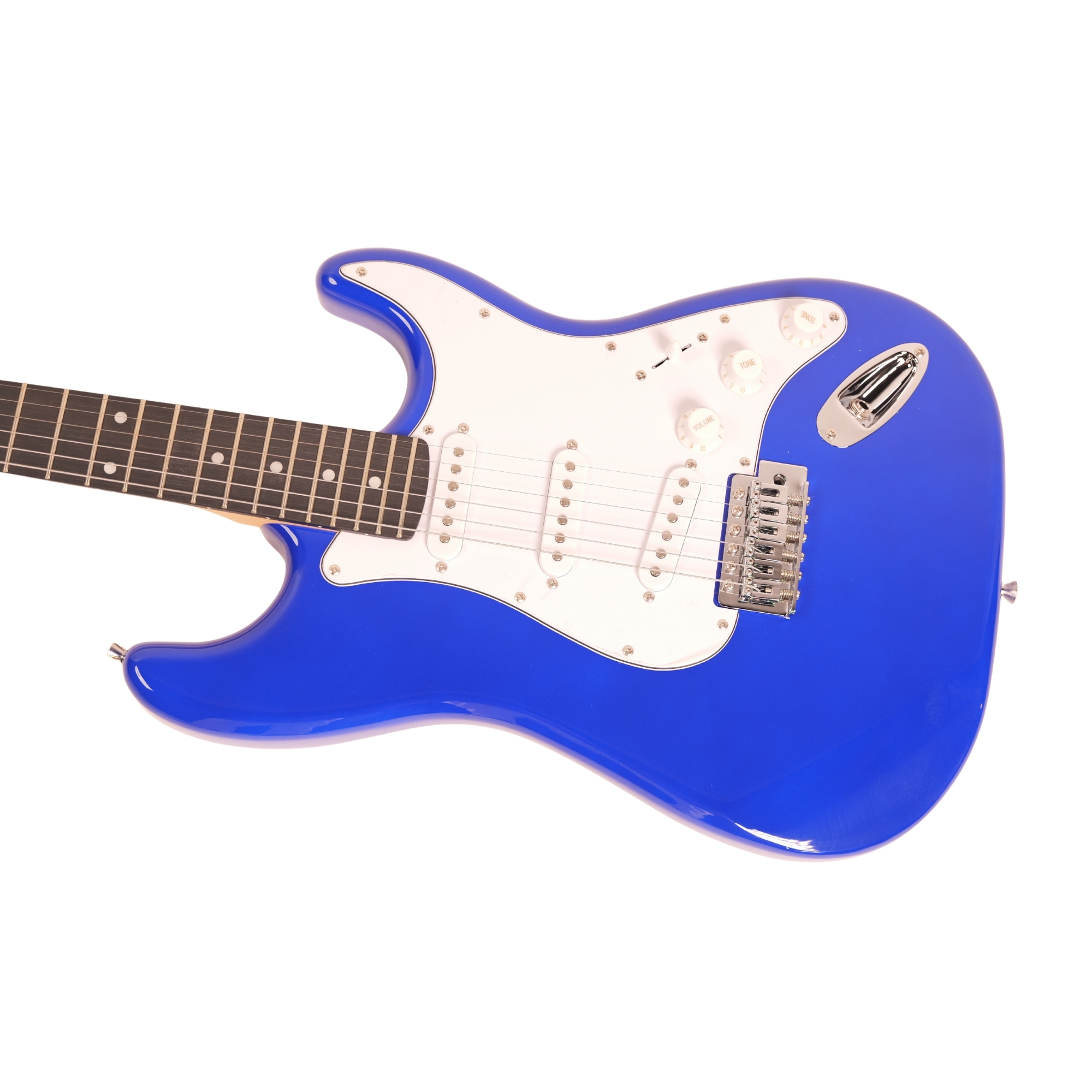 Leo Jaymz royal blue Beginner Electric Guitar Complete Kit with Portable Amp Padded Gig Bag Full Accessories Maple Neck SSS Pickups