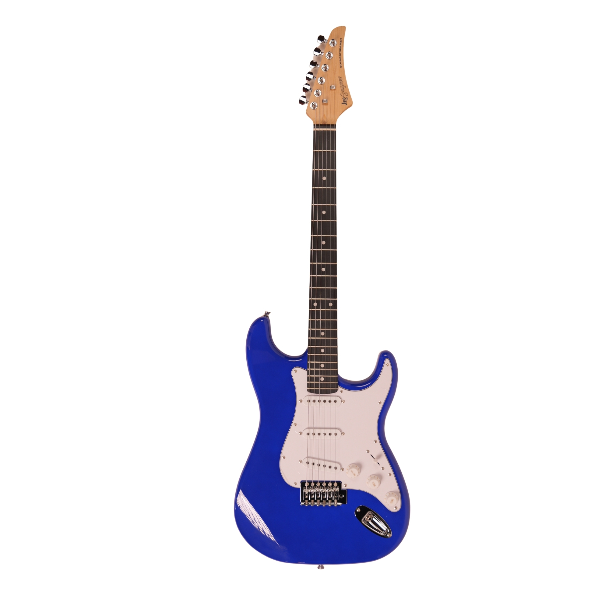 Leo Jaymz royal blue Beginner Electric Guitar Complete Kit with Portable Amp Padded Gig Bag Full Accessories Maple Neck SSS Pickups