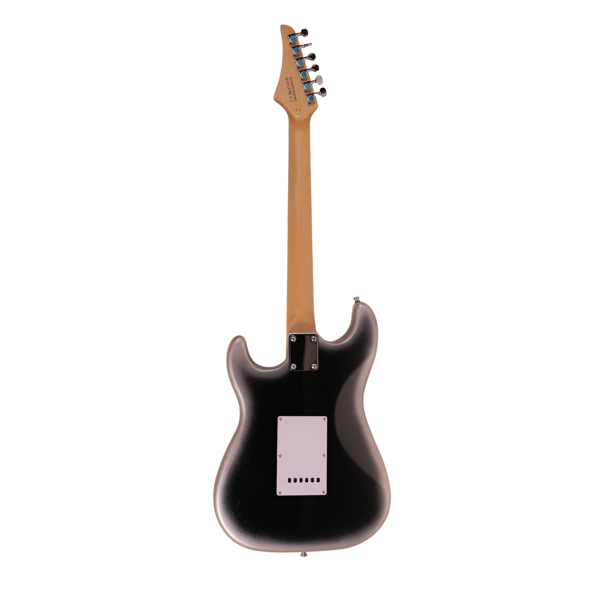 Leo Jaymz white black fade Beginner Electric Guitar Complete Kit with Portable Amp Padded Gig Bag  Full Accessories Maple Neck SSS Pickups