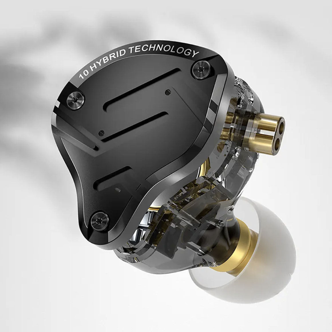 Metal faceplate engraved 10 Hybrid Technology on the KZ ZS10 Pro X