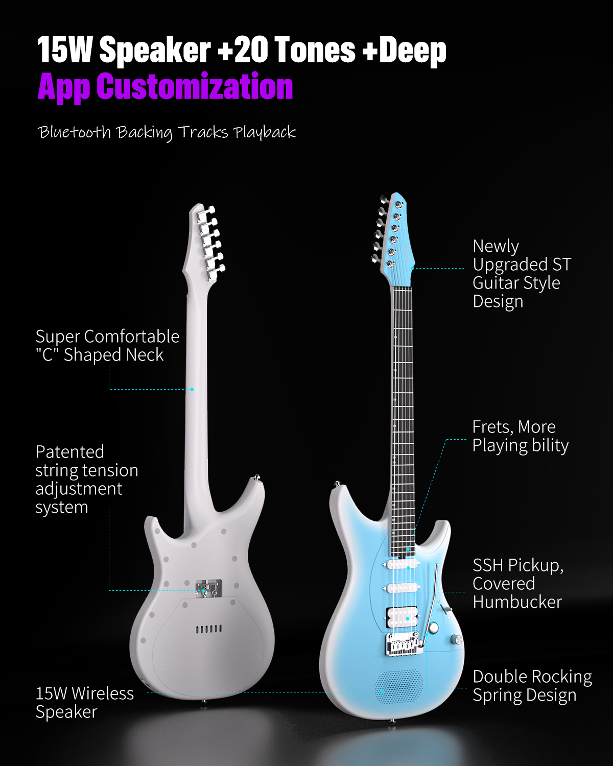 Enya Nova Inspire series light blue smart electric guitar exclusive thickened bag Type-C charging cable