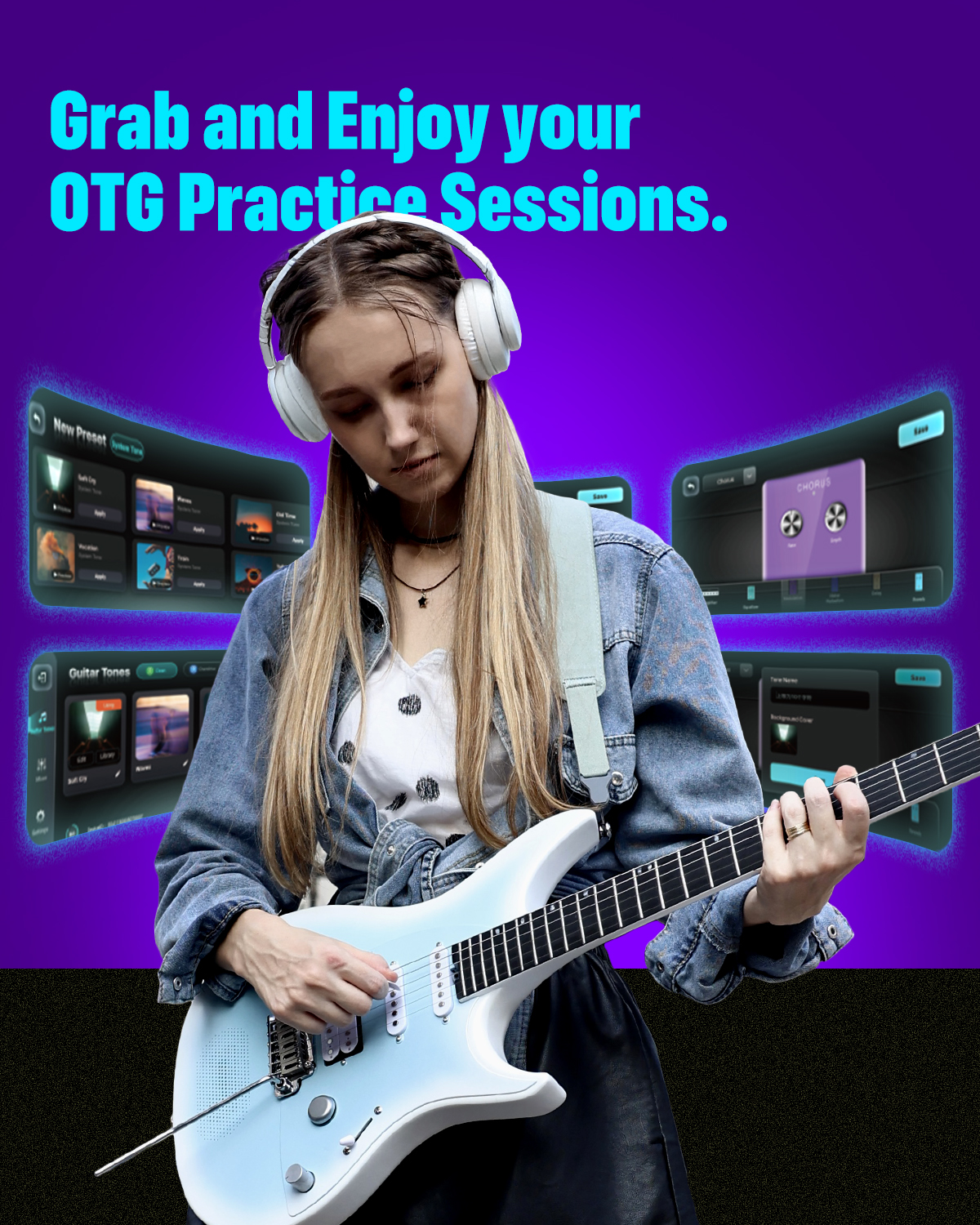 Enya Nova Inspire series light blue smart electric guitar exclusive thickened bag Type-C charging cable