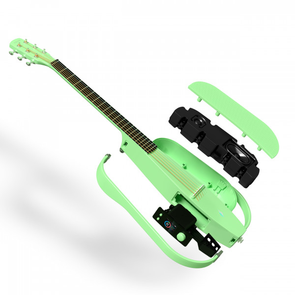 Enya NEXG 2 SE smart carbon fibre guitar on a minimal stage