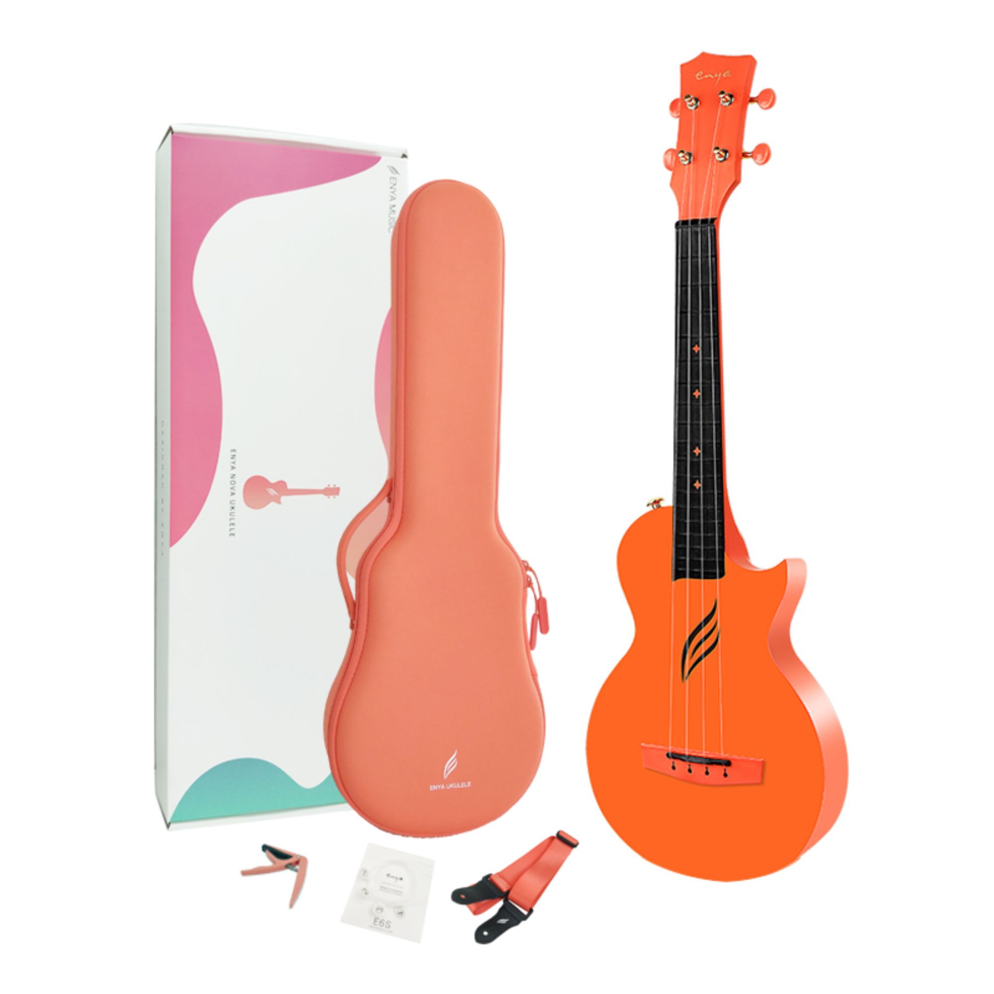Enya Concert Nova UE Carbon Fiber Travel Ukulele with AcousticPlus- Orange