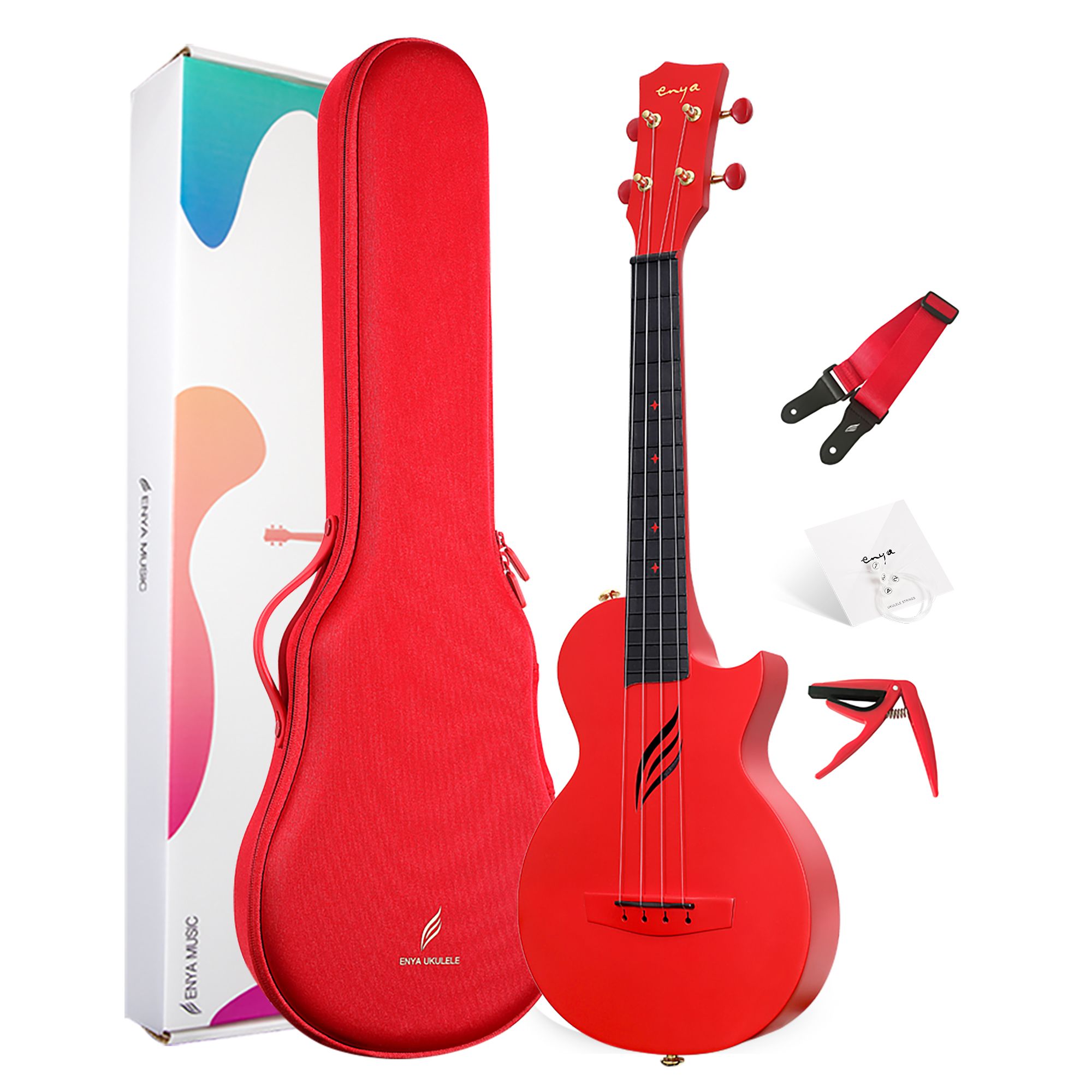 Enya Concert Nova U Carbon Fiber Travel Ukulele- Red
