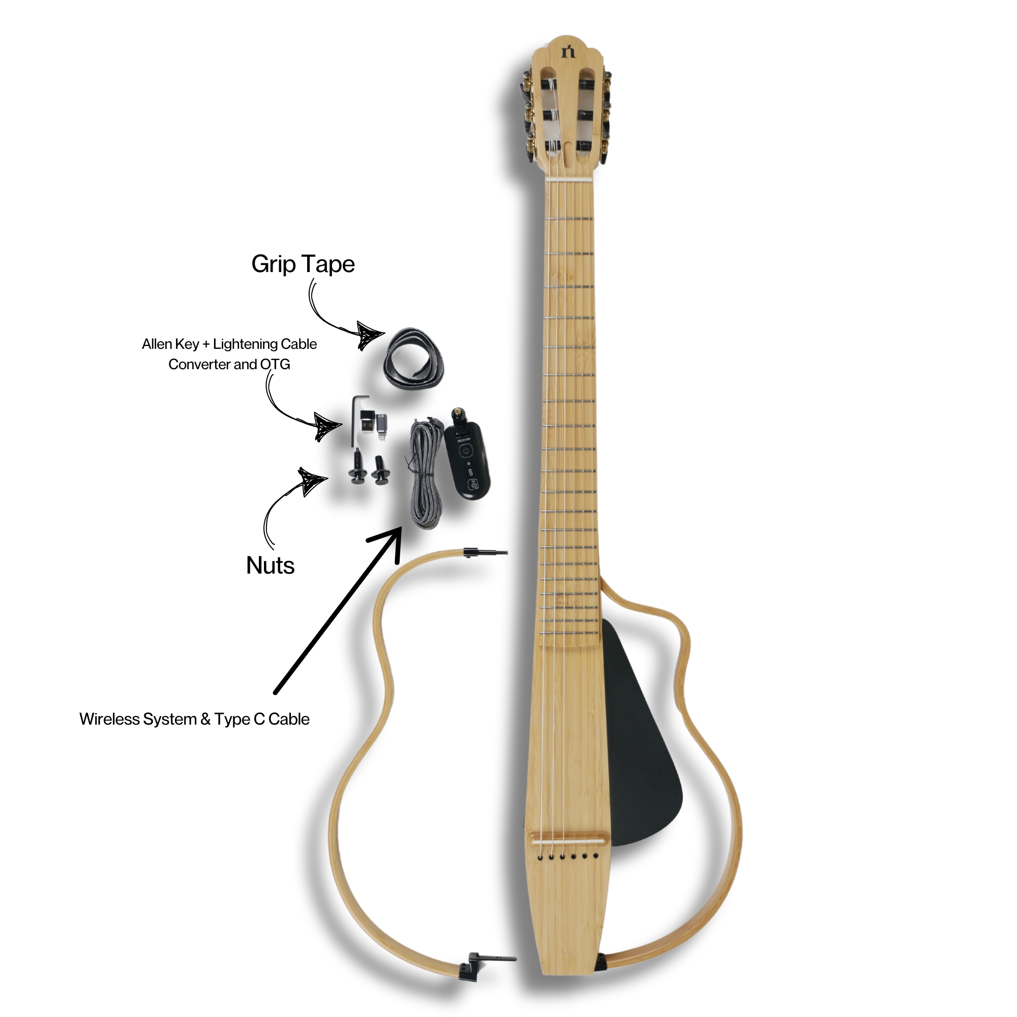 Natasha NBSG Nylon Silent Smart Guitar Bamboo