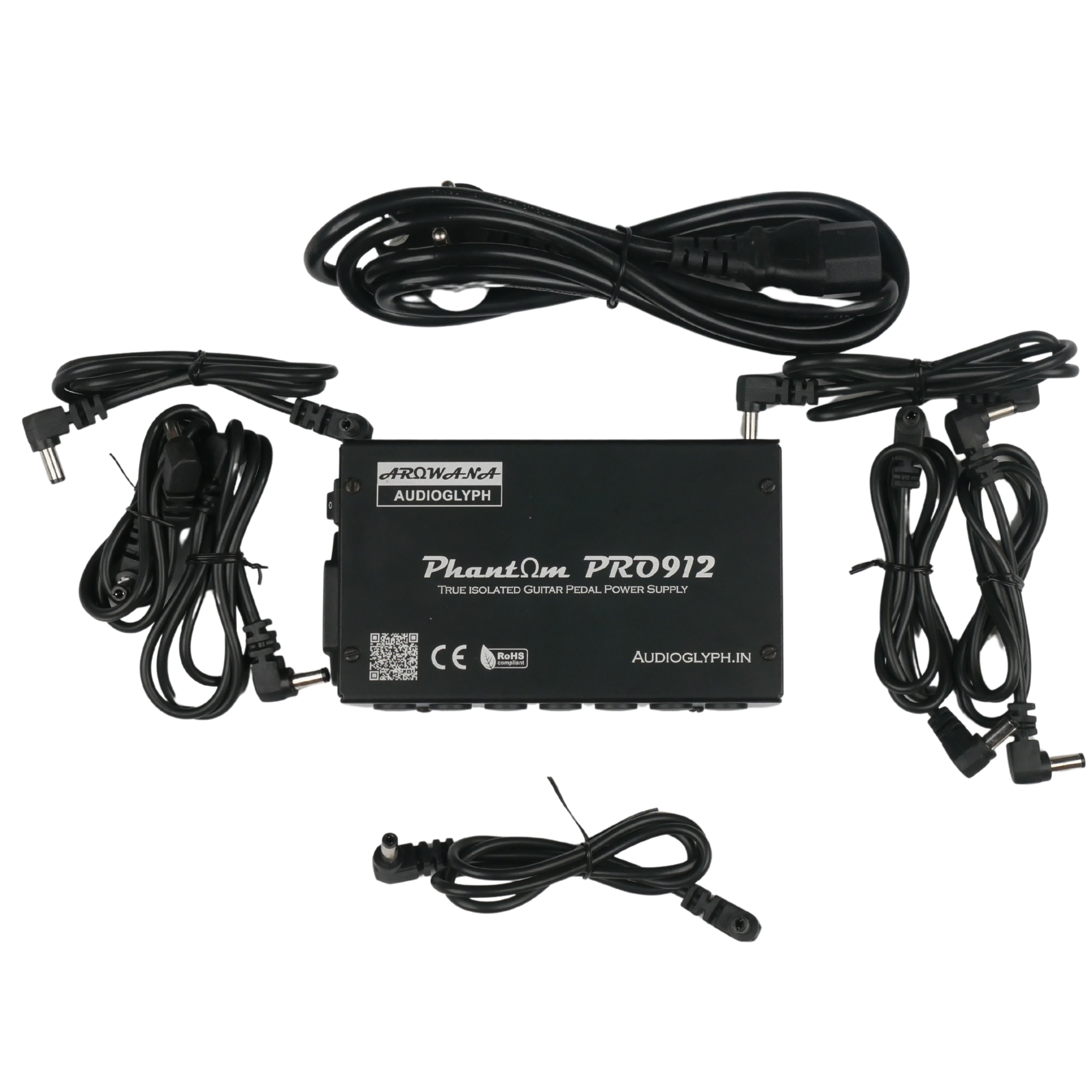 Arowana AudioGlyph Phantom Pro912 True Isolated Guitar Pedal Power Supply - 6 x 9V 300mA 1 x 12V 850mA