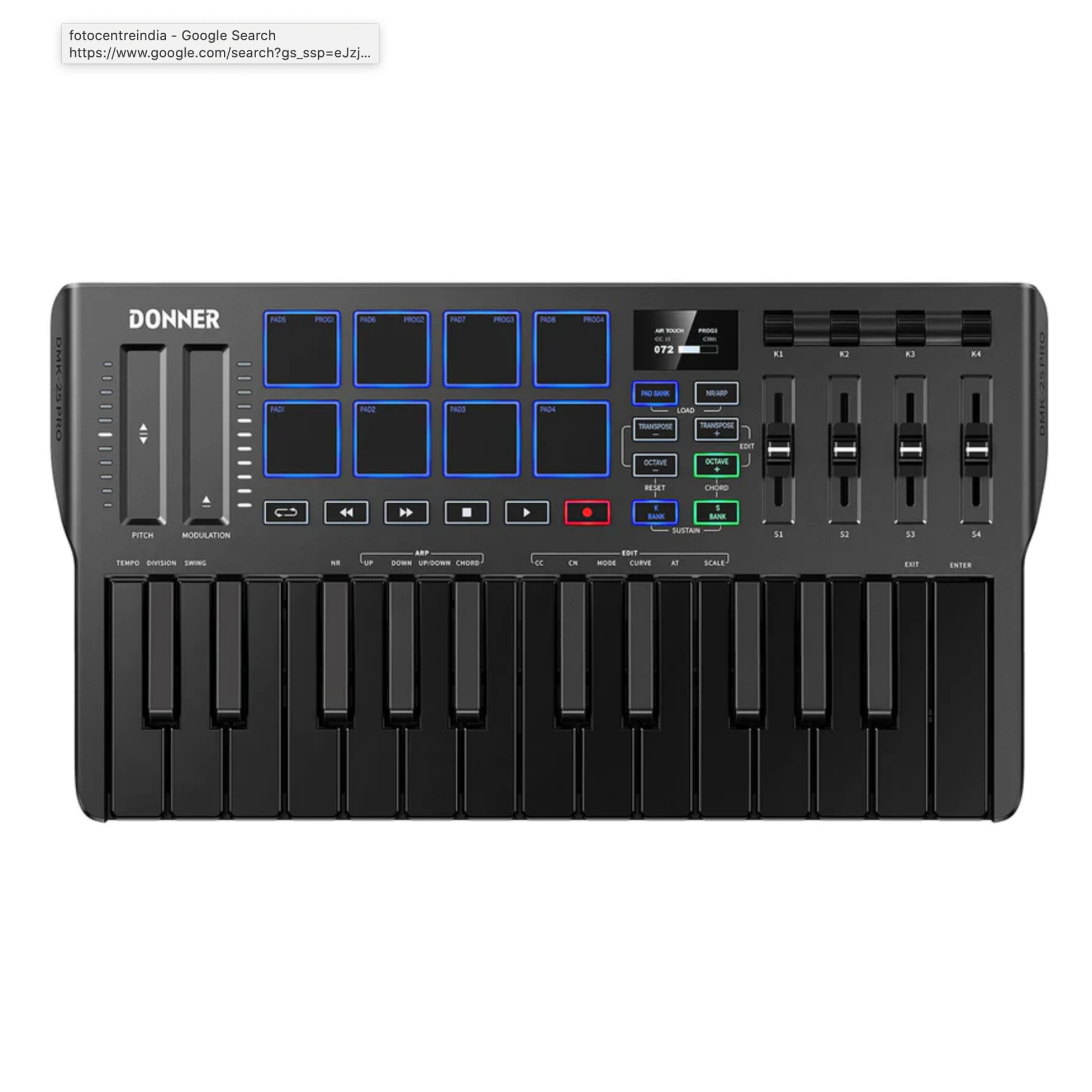 DMK25PRO USB MIDI Keyboard Controller 25 Mini Key Portable MIDI with 8 Backlit Drum OLED Screen Display Personalized Touch Bar and Music Production Software Included