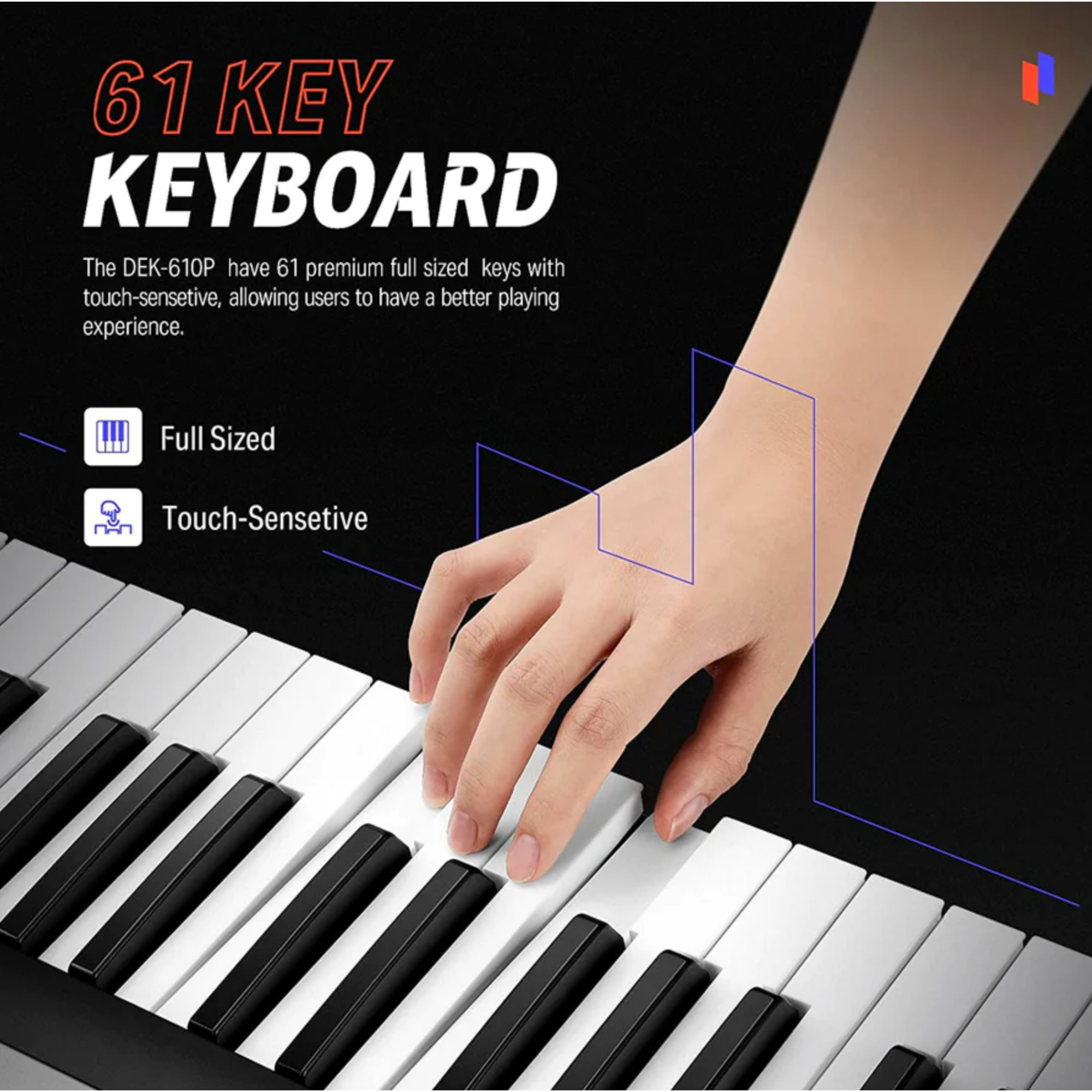DEK610 Keyboard Piano 61 Key Piano Keyboard for BeginnerProfessional Electric Piano with Microphone Piano App Supports MP3USB MIDIMicrophoneInsertion of the pedal