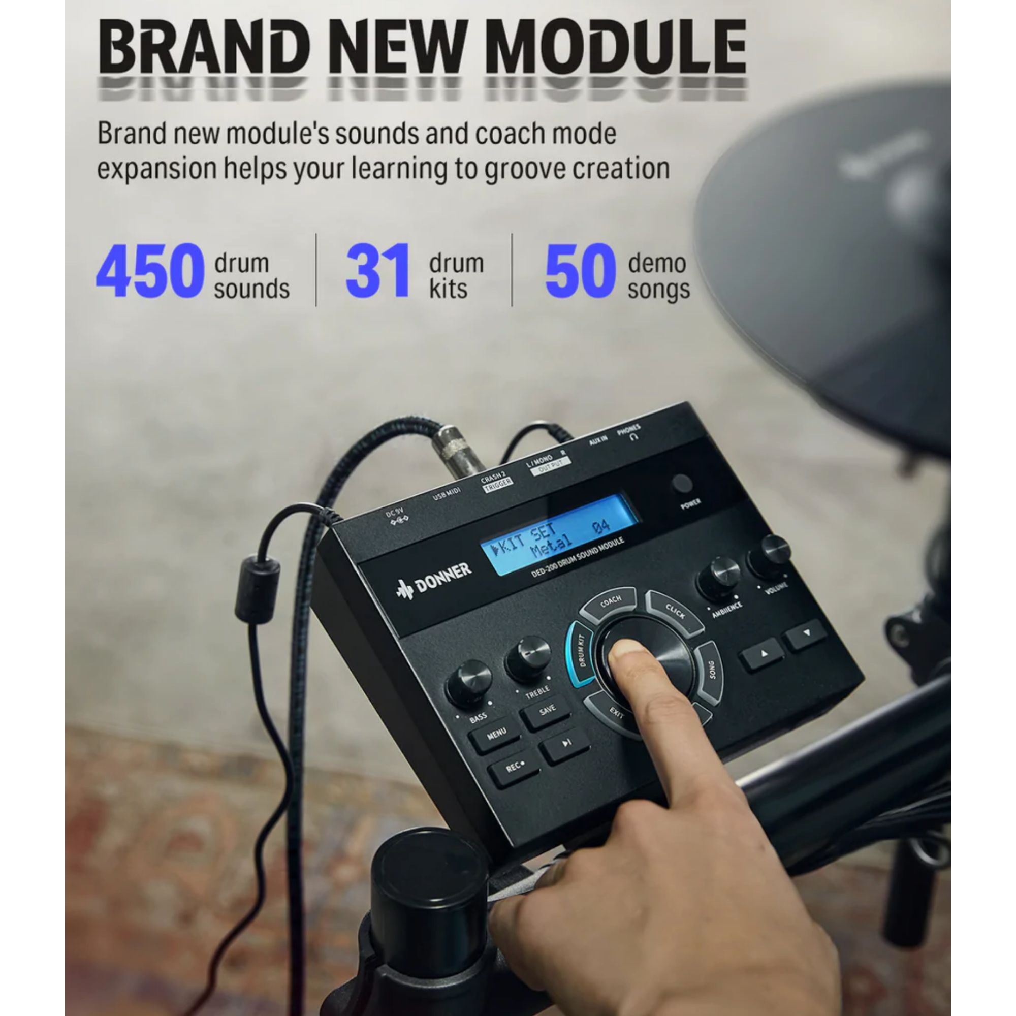 Donner DED200 Electronic Drum Set 5-Drum 3-Cymbal 450-Sound with Drum ThroneHeadphone