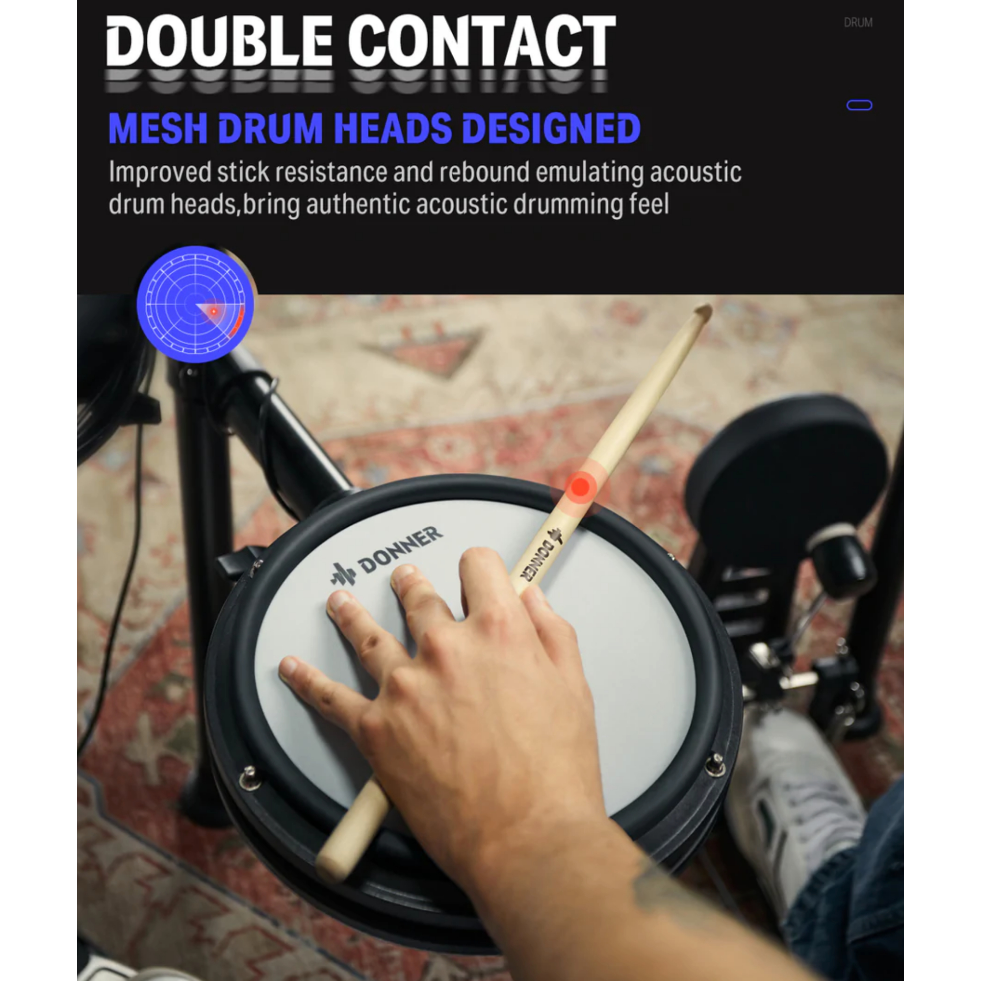 Donner DED-200 Electronic Drum Set 5-Drum 3-Cymbal 450-Sound with Drum ThroneHeadphone