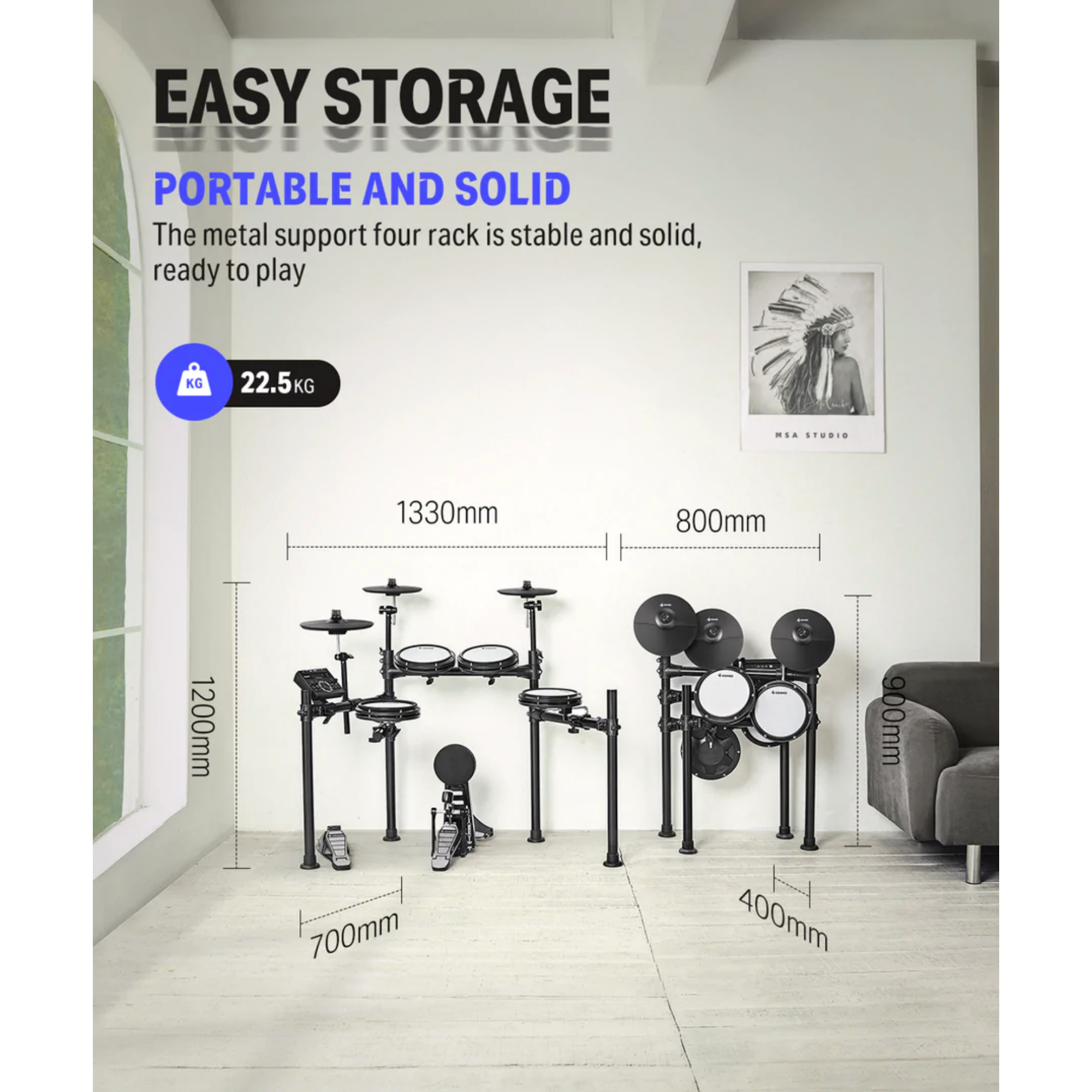 Donner DED-200 Electronic Drum Set 5-Drum 3-Cymbal 450-Sound with Drum ThroneHeadphone