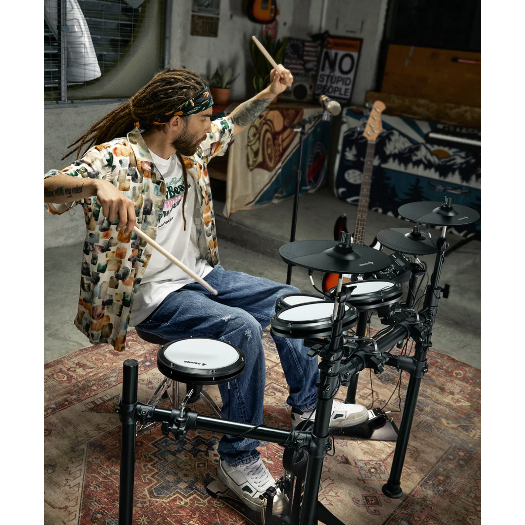 Donner DED200 Electronic Drum Set 5-Drum 3-Cymbal 450-Sound with Drum ThroneHeadphone