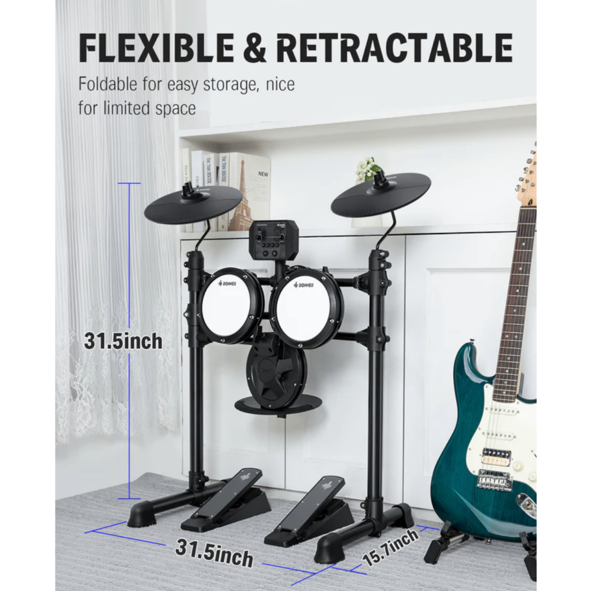 Donner DED-80 Electric Drum Set Electronic Drum Kit for Beginner with 180 Sounds Quiet Mesh Drum Set with Heavy Duty Pedals Drum Throne Sticks Headphone New Upgraded