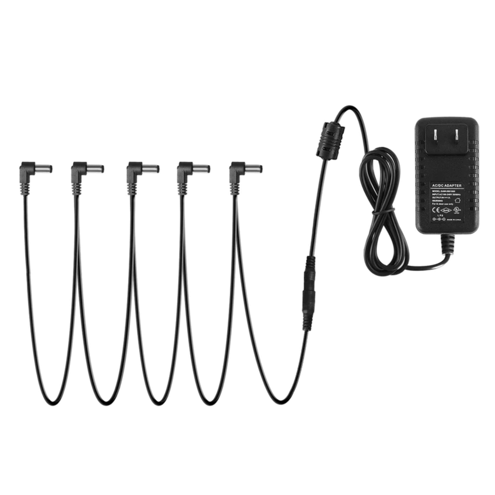 Donner DPA-1 Guitar Pedal Power Supply Adapter 9V DC 1A Tip Negative 5 Way Daisy Chain Cables for Guitar Effect Pedal