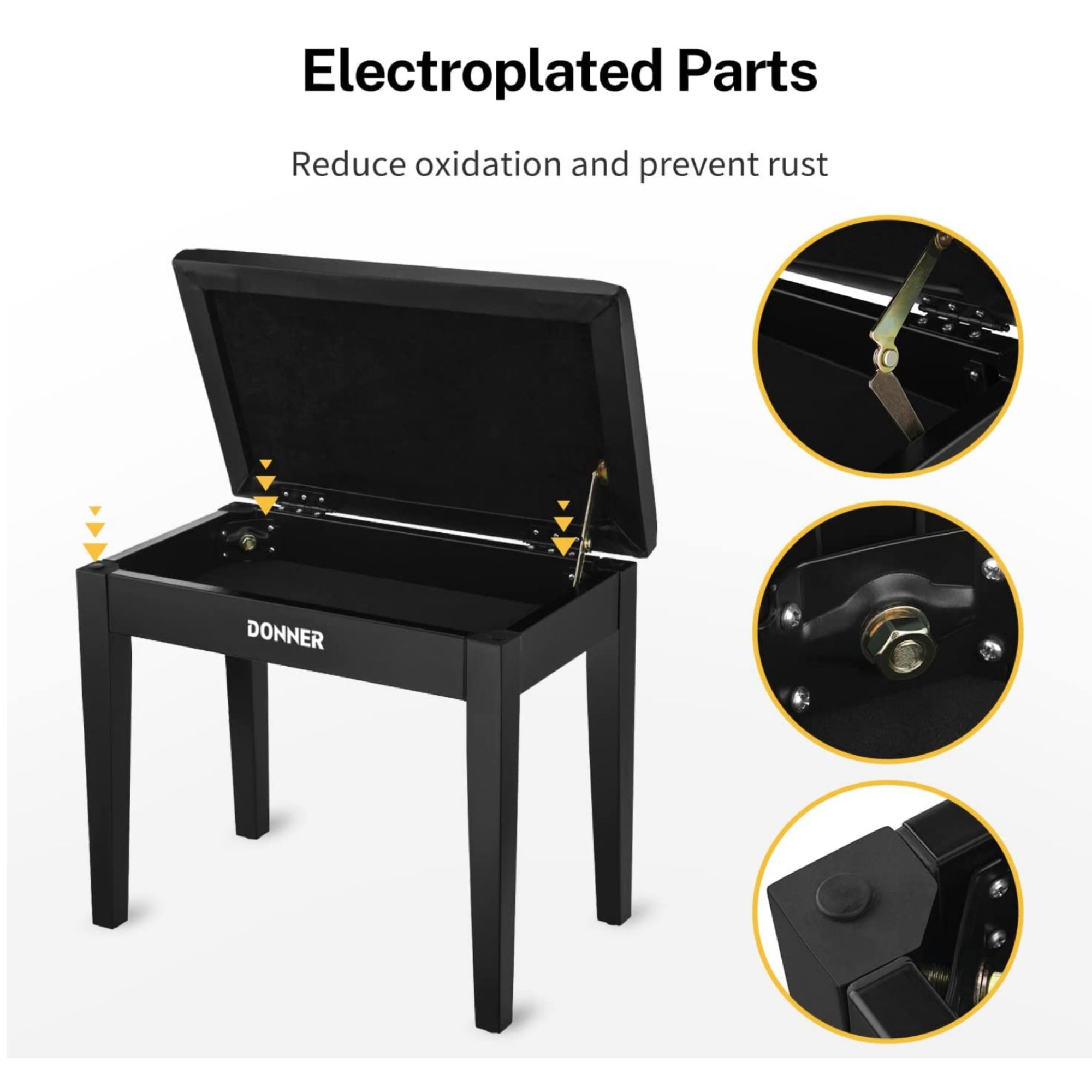 Donner Piano Bench with Storage Solid Wood Keyboard Bench Piano Bookcase Stool Chair Seat with High-Density Sponges Pad Black