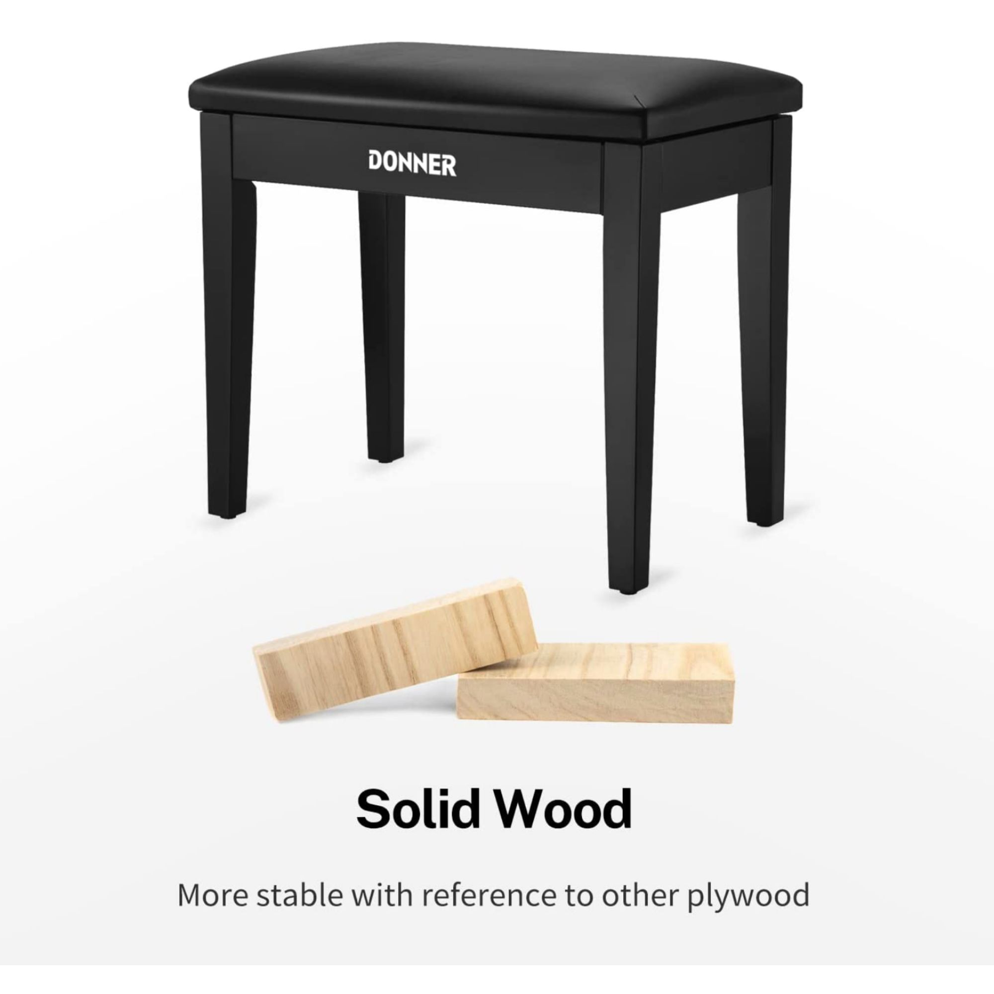 Donner Piano Bench with Storage Solid Wood Keyboard Bench Piano Bookcase Stool Chair Seat with High-Density Sponges Pad Black