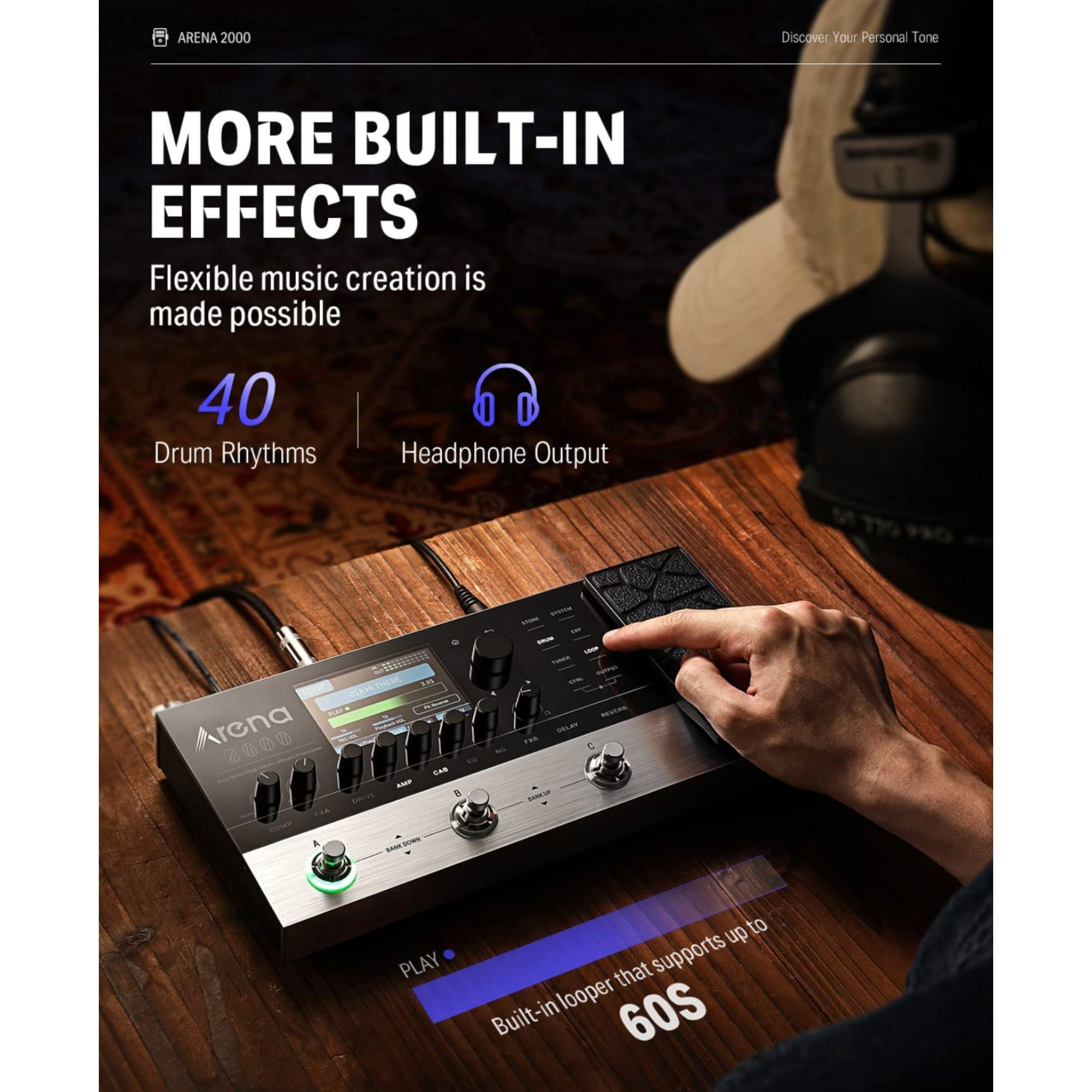 Donner Arena 2000 Multi-Effect Guitar Pedal AMP Modeling Multiple Effects Processor