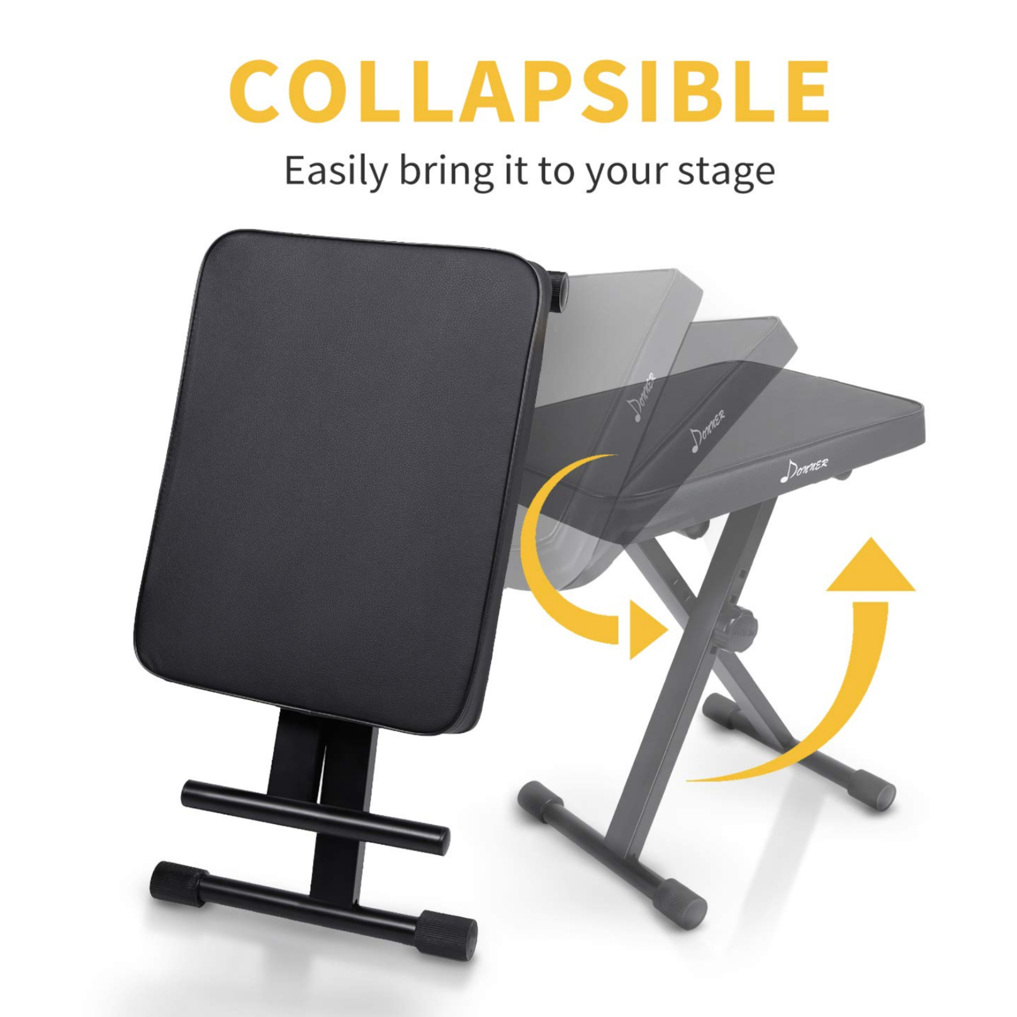 Donner Adjustable Piano Keyboard Bench X-Style Bench Stool Chair Seat High-Density Sponges Non-Skid Design Black