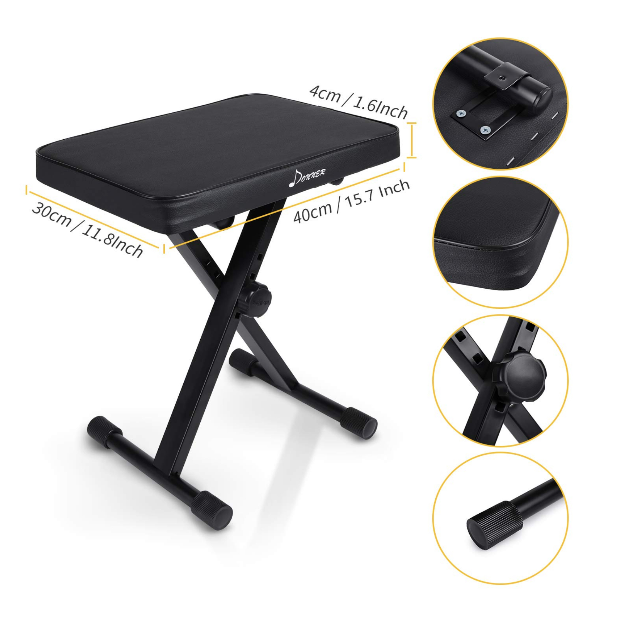 Donner Adjustable Piano Keyboard Bench X-Style Bench Stool Chair Seat High-Density Sponges Non-Skid Design Black