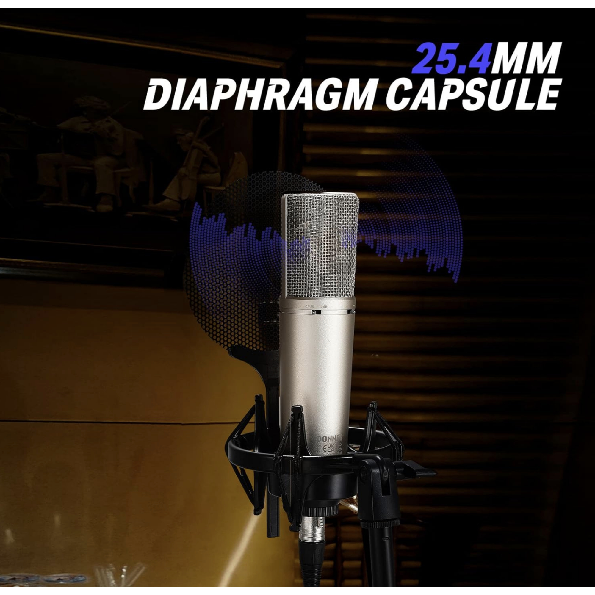 Donner DC-87 Condenser Microphone 254mm Large-Diaphragm Professional Mic Kit 3 Polar Patterns for Vocal RecordingPodcastBroadcastInstrument with Shock Mount Windscreen XLR Cable Storage Bag