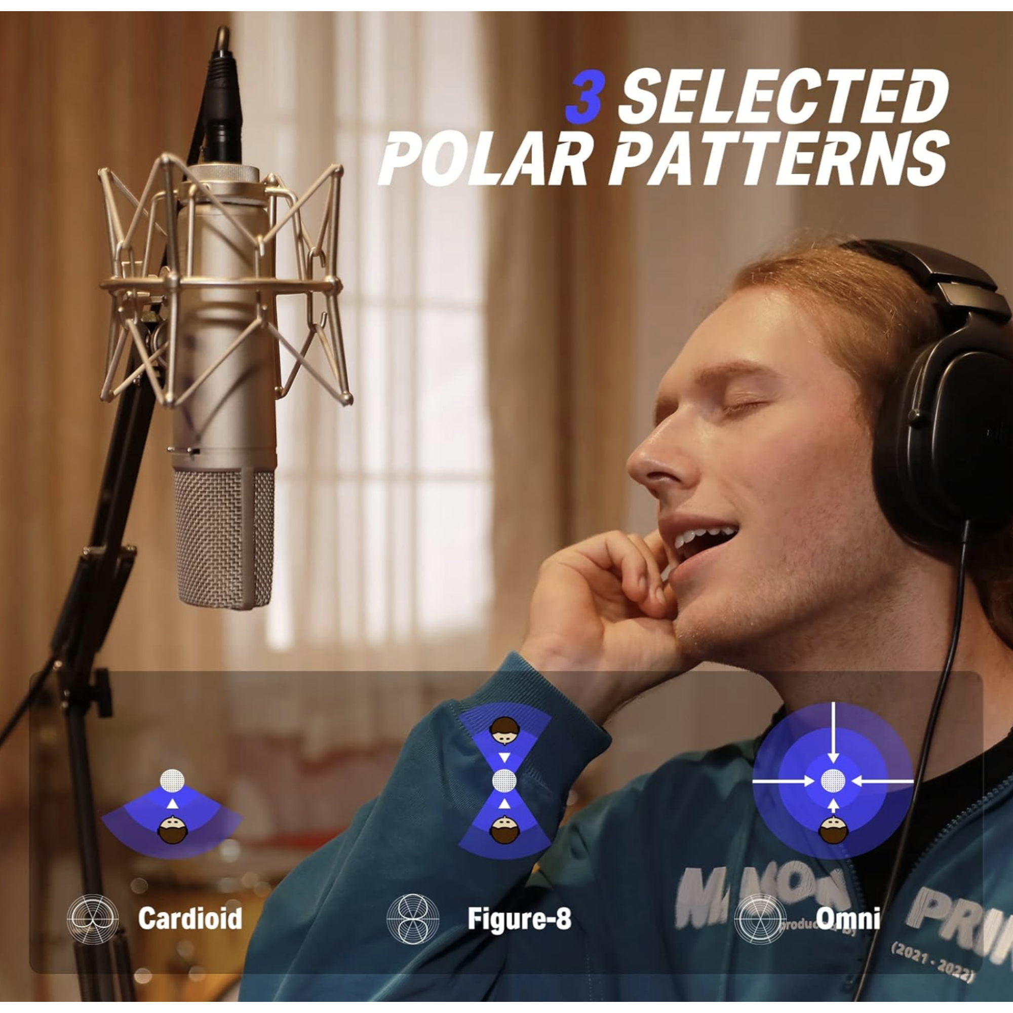 Donner DC-87 Condenser Microphone 254mm Large-Diaphragm Professional Mic Kit 3 Polar Patterns for Vocal RecordingPodcastBroadcastInstrument with Shock Mount Windscreen XLR Cable Storage Bag