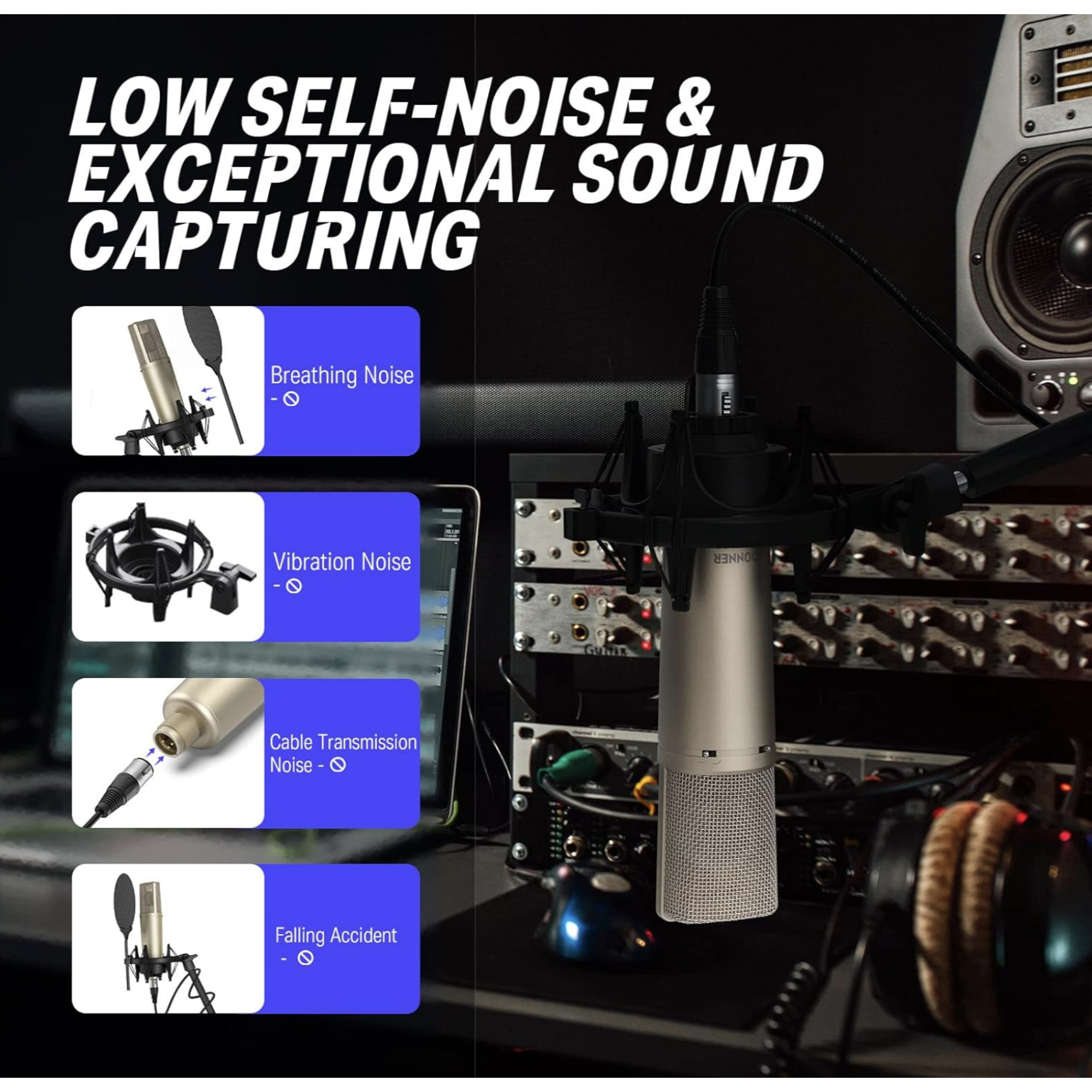 Donner DC-87 Condenser Microphone 254mm Large-Diaphragm Professional Mic Kit 3 Polar Patterns for Vocal RecordingPodcastBroadcastInstrument with Shock Mount Windscreen XLR Cable Storage Bag