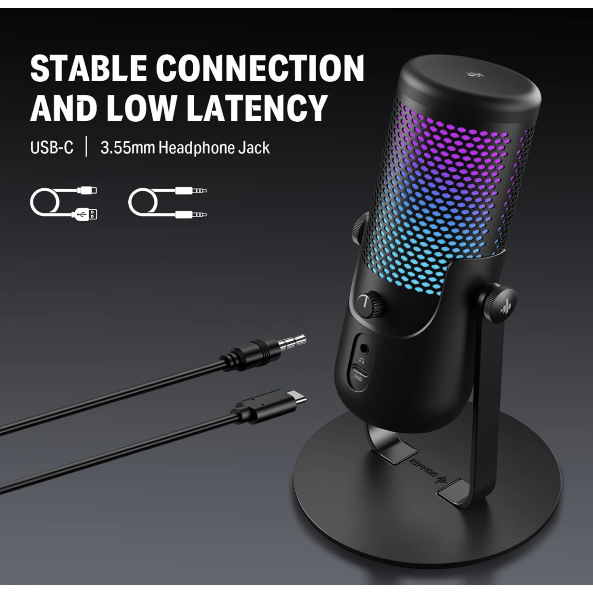 Donner NeoTrack LX USB Microphone Condenser Gaming Microphone Podcast Microphone wShock Mount OTG Cable Colorful LED Gain Control Microphone for PCMacCellphone Perfect RecordingPodcastGamingMeeting