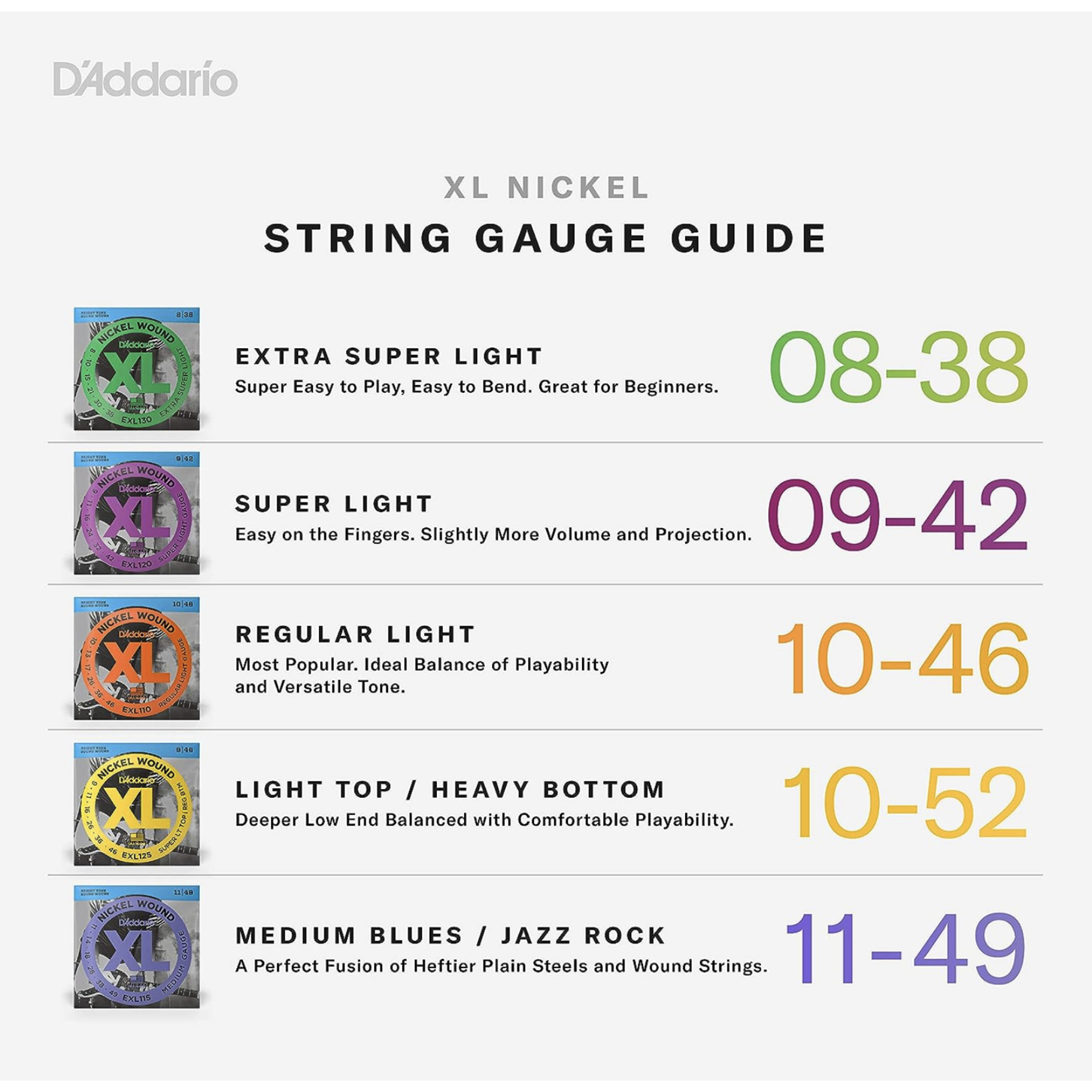 DAddario EXL120 Nickel Wound Electric Guitar Strings Super Light Plus 95-44