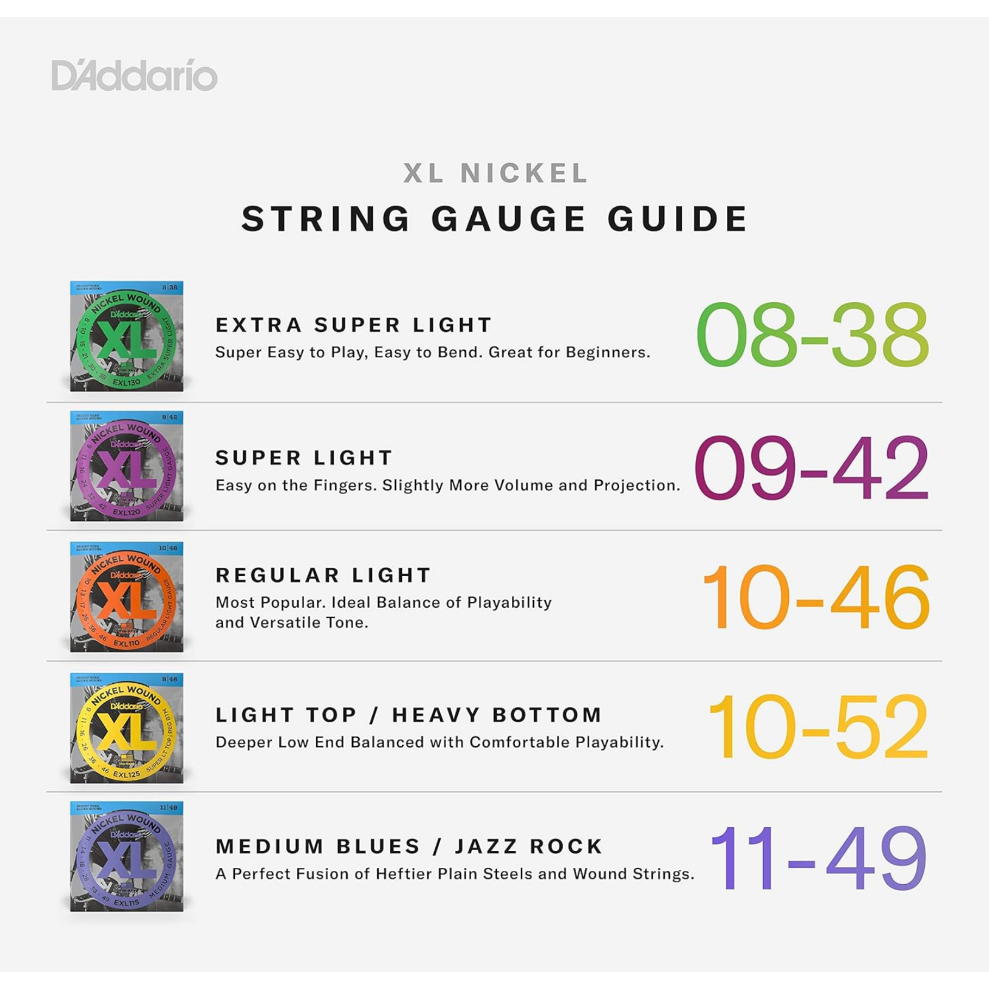 DAddario EXL130 Nickel Wound 8-38 Extra Super Light Electric Guitar Strings