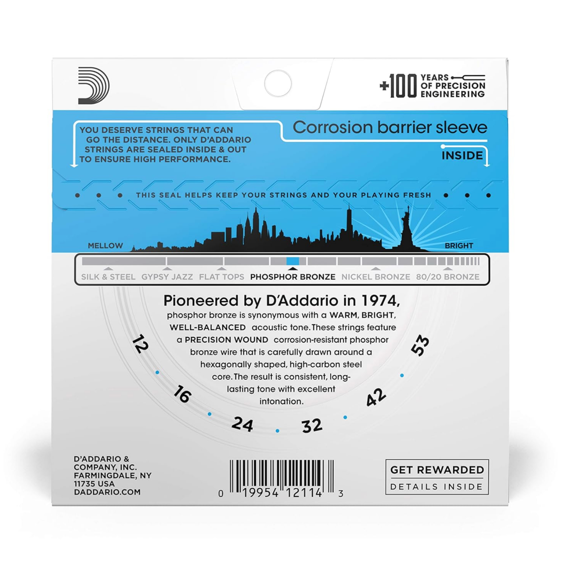 DAddario EJ16 Acoustic 12-53 Light Guitar Strings