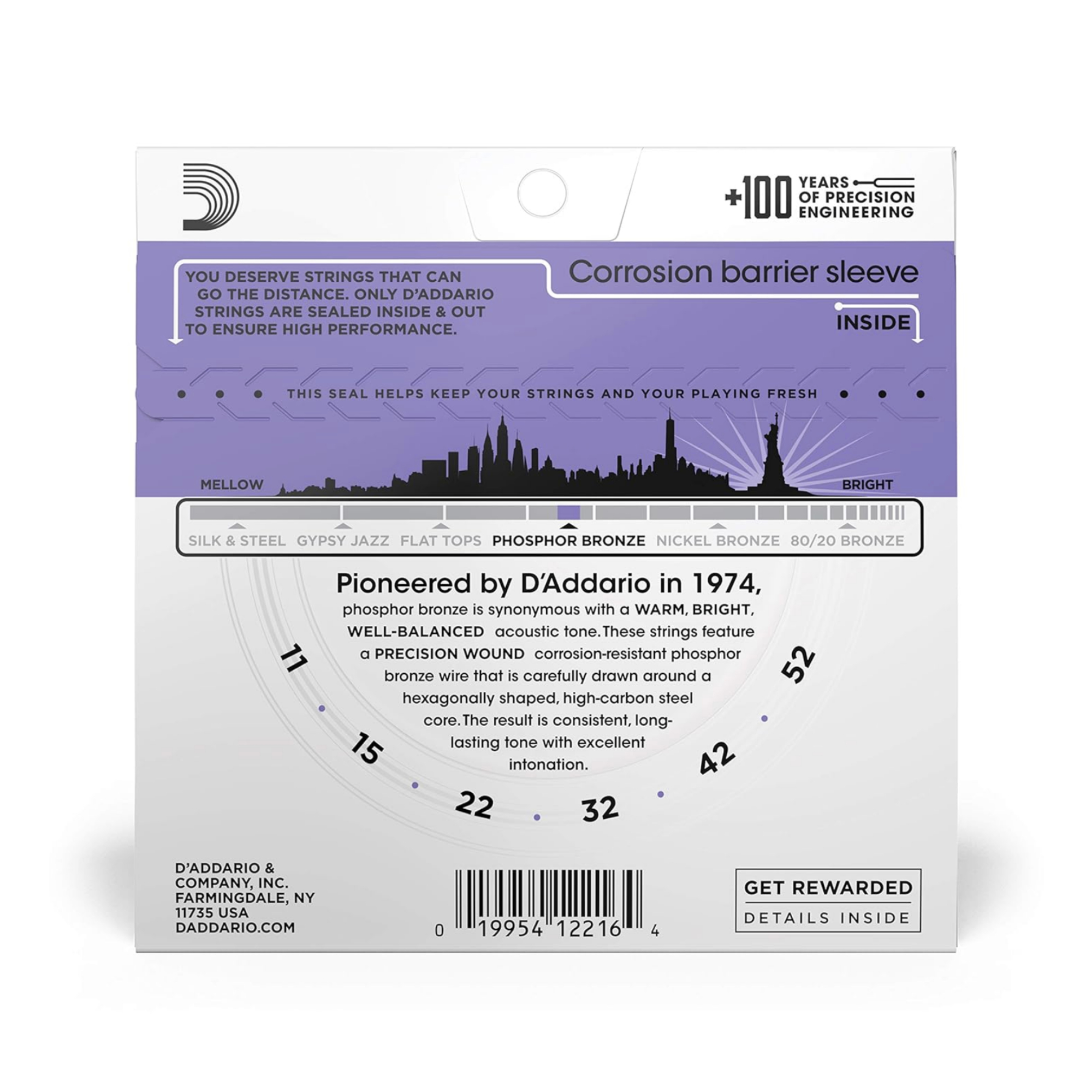 DAddario EJ26 Acoustic 11-52 Custom Light Guitar Strings