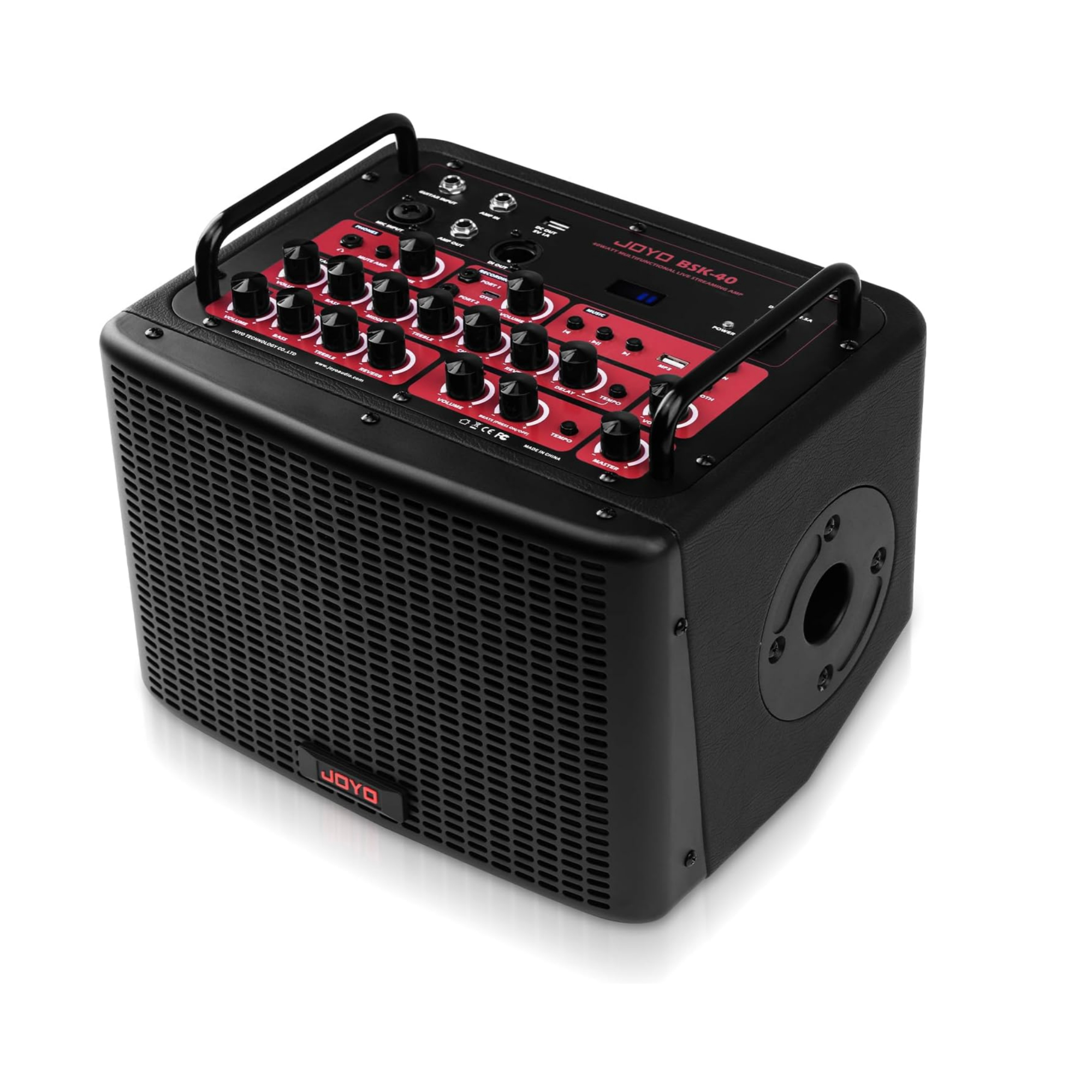 JOYO BSK40 40 Watt Combo Amplifier Rechargeable Guitar Vocal Two Channels Guitar Amp with Drum Machine Reverb Chorus Delay Effects and Bluetooth XLR Aux-in