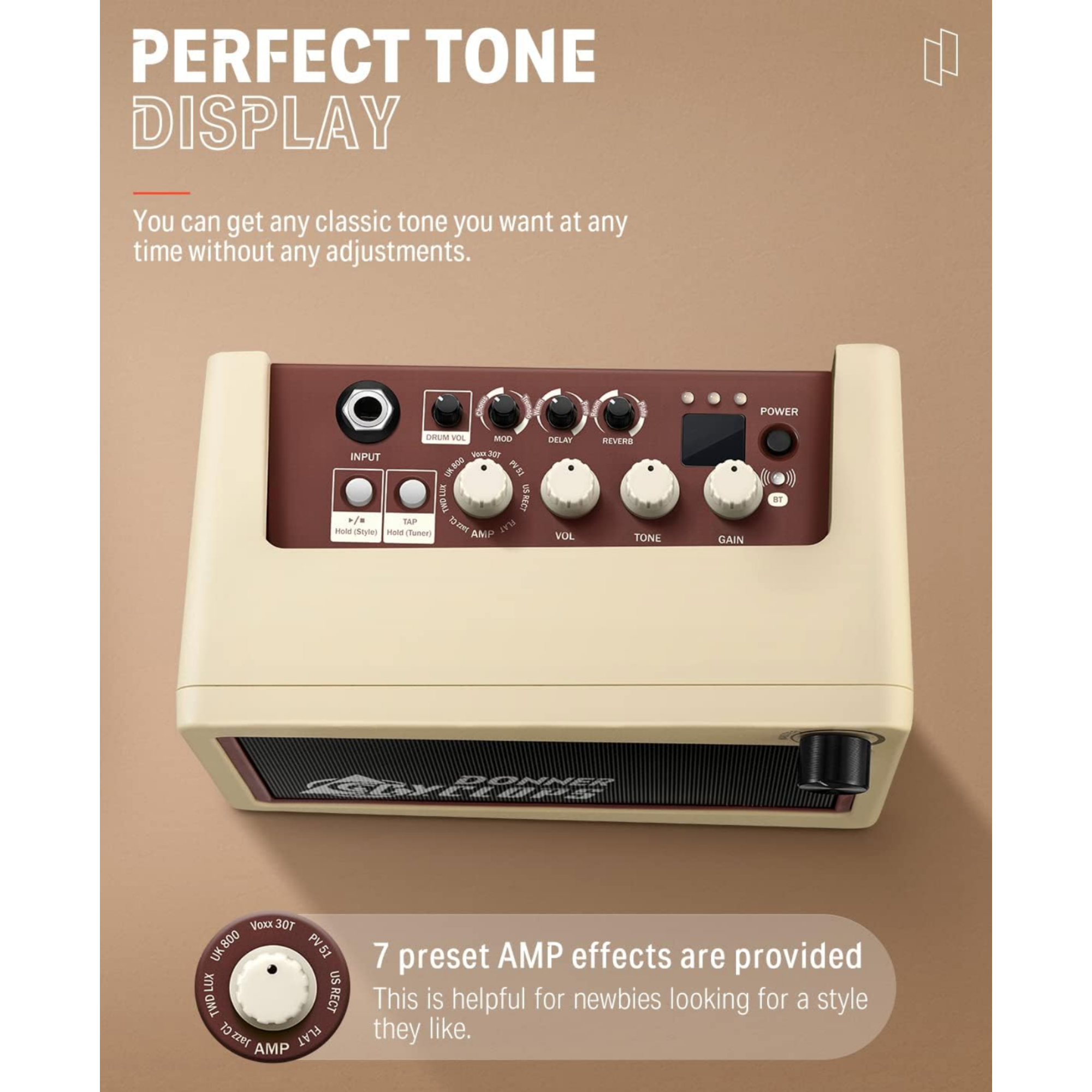 Donner Mini Guitar Amp Digital 5W Wireless Small Electric Guitar Amplifier Cyclops Guitar Portable Practice Amp with 7 Amp Models 3 Types Effects Mod Delay Reverb and Drum Machine