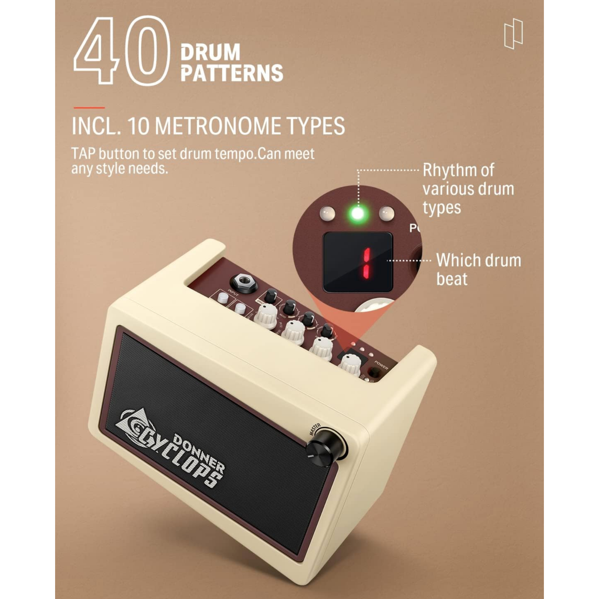 Donner Mini Guitar Amp Digital 5W Wireless Small Electric Guitar Amplifier Cyclops Guitar Portable Practice Amp with 7 Amp Models 3 Types Effects Mod Delay Reverb and Drum Machine