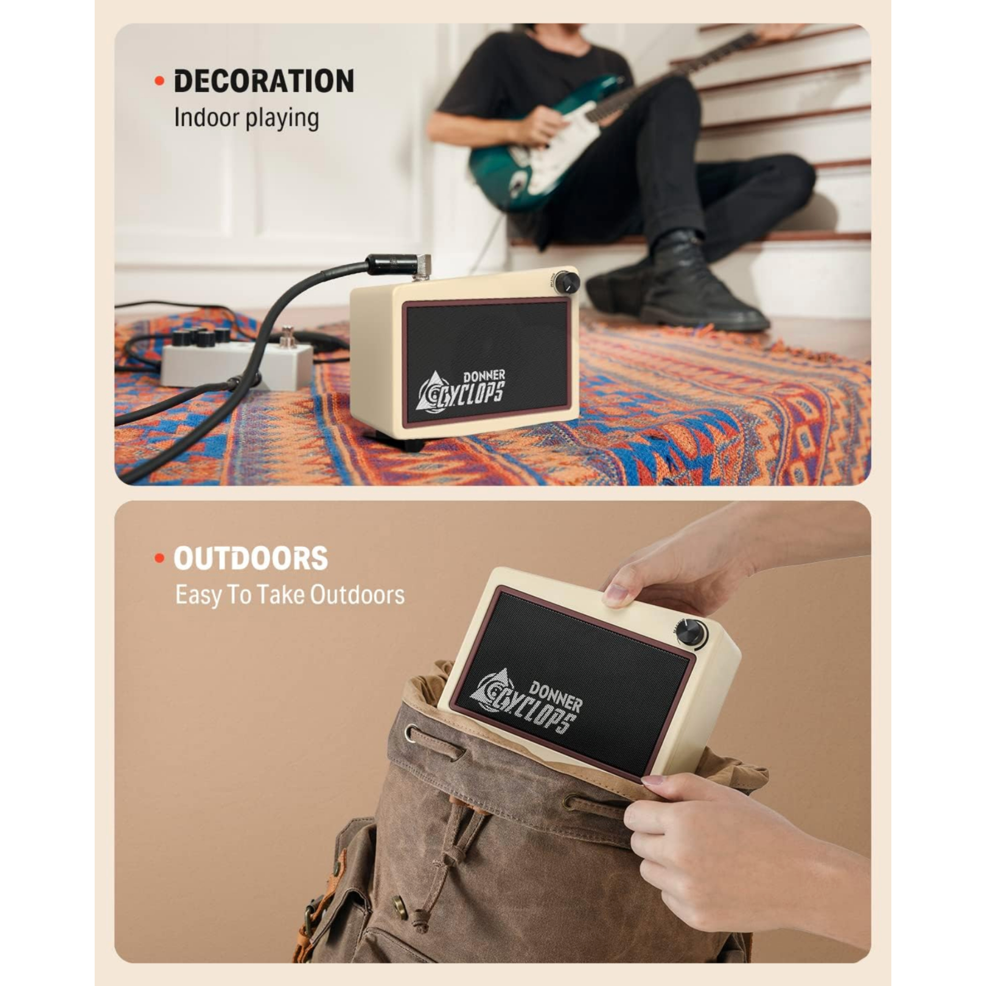 Donner Mini Guitar Amp Digital 5W Wireless Small Electric Guitar Amplifier Cyclops Guitar Portable Practice Amp with 7 Amp Models 3 Types Effects Mod Delay Reverb and Drum Machine