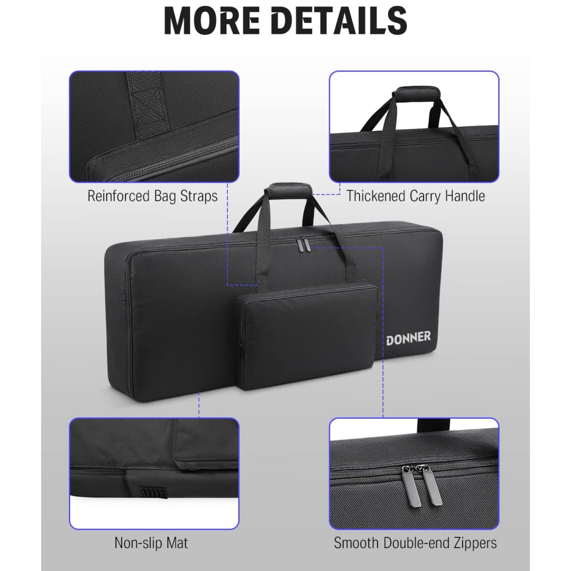 Donner 61 Key Keyboard Case Portable Electric Piano Keyboard Gig Bag Waterproof Durable 600D Nylon Oxford Cloth 10mm Cotton Padded 41x 16x 5 Black