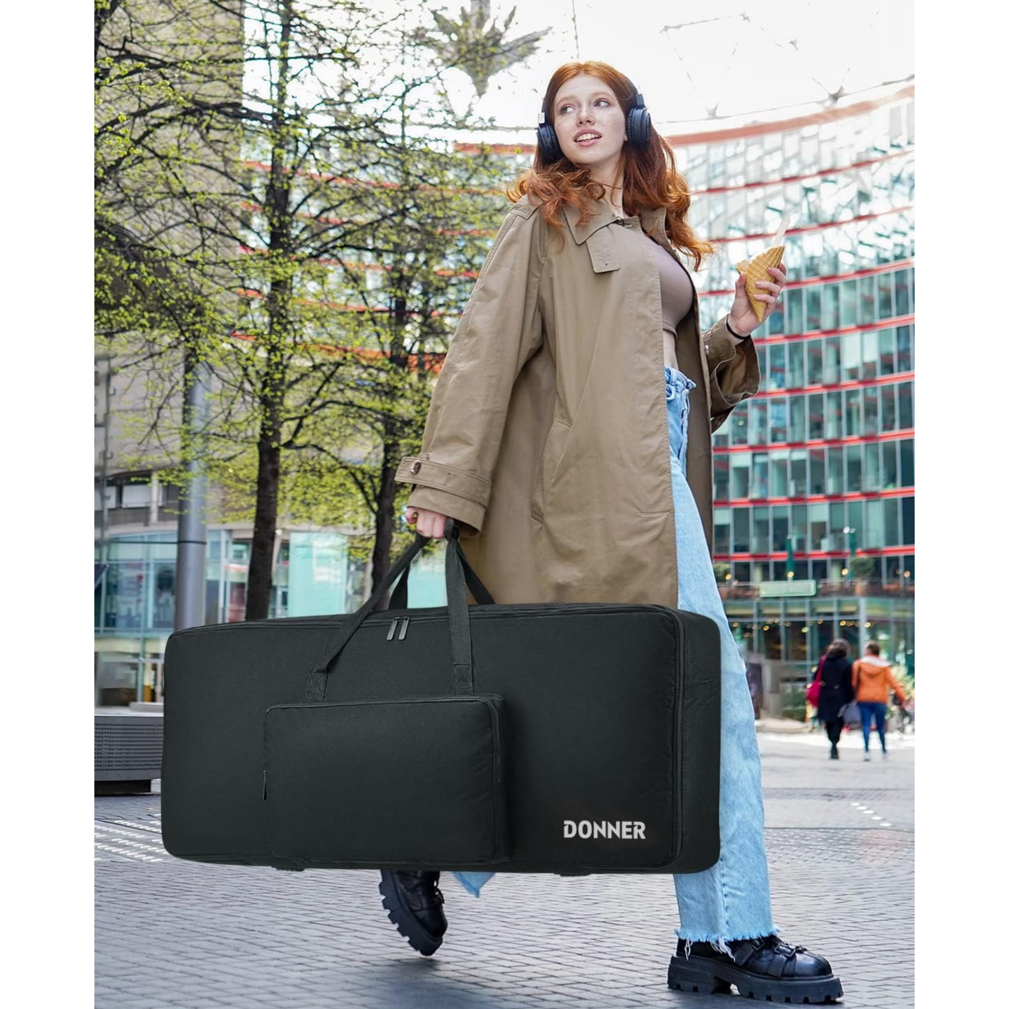 Donner 61 Key Keyboard Case Portable Electric Piano Keyboard Gig Bag Waterproof Durable 600D Nylon Oxford Cloth 10mm Cotton Padded 41x 16x 5 Black