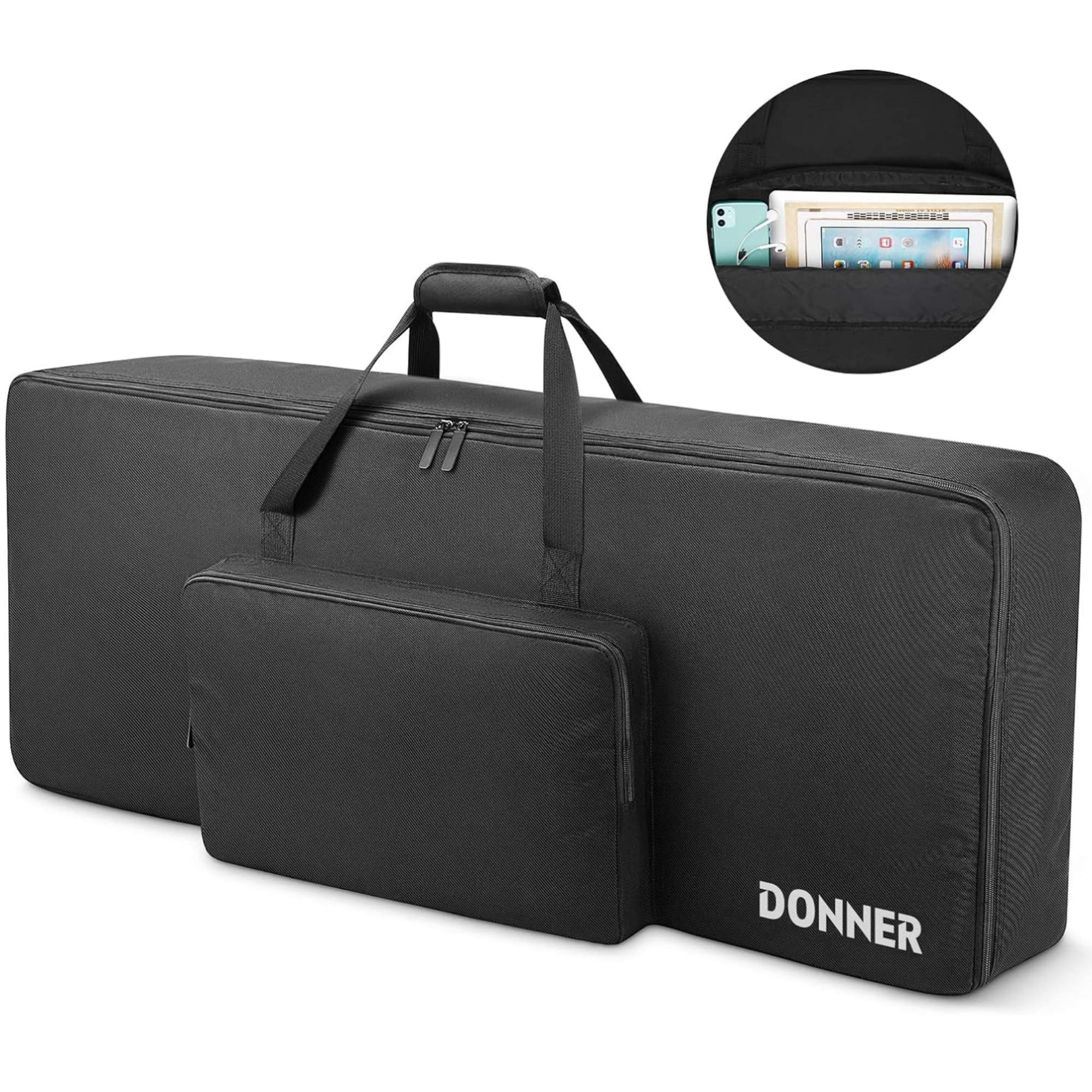 Donner 61 Key Keyboard Case Portable Electric Piano Keyboard Gig Bag Waterproof Durable 600D Nylon Oxford Cloth 10mm Cotton Padded 41x 16x 5 Black