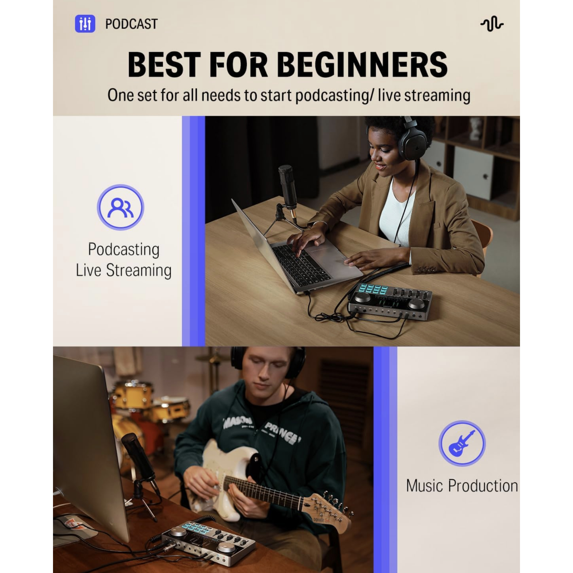 Donner Podcast Equipment Set Music Production Kit with AudioHarmonboard All-in-One Podcast Kit with Condenser Microphone for PCPhoneTablet