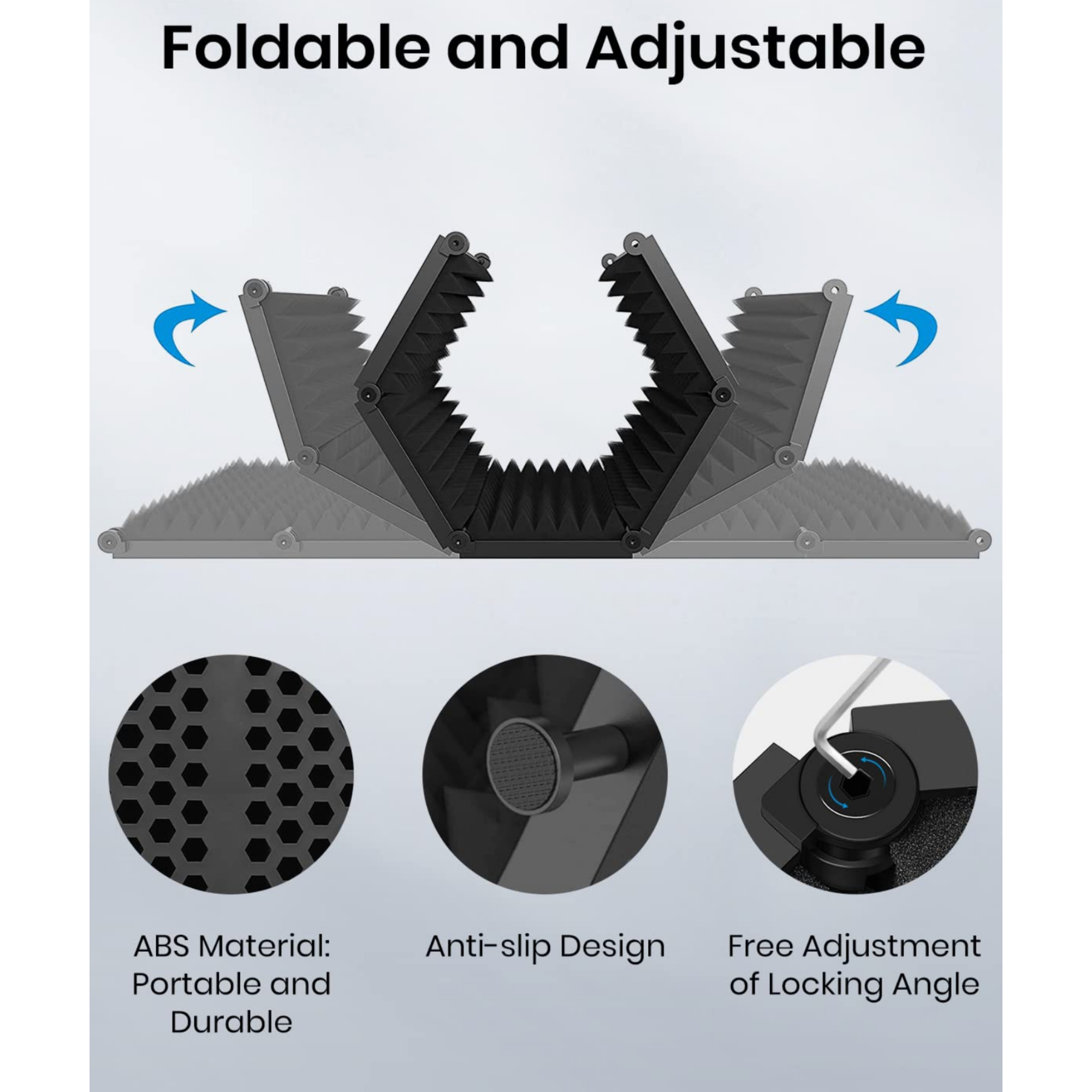 Moukey Microphone Isolation Shield Desktop Foldable Isolation Shield With 38 and 58 Mic Threaded Mount