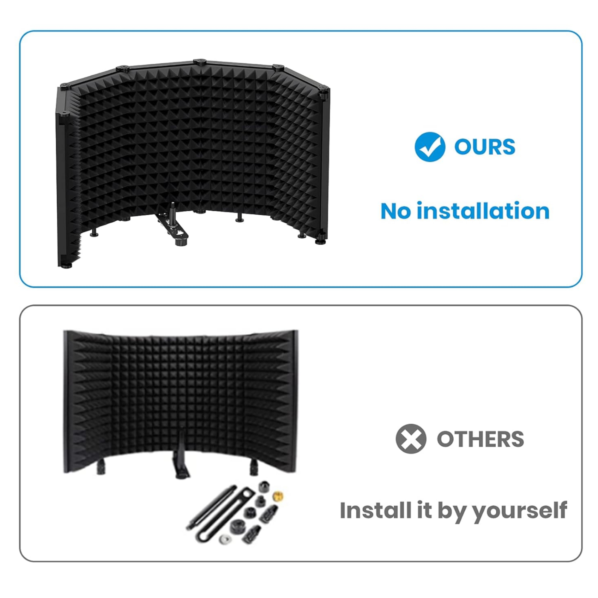 Moukey Microphone Isolation Shield Desktop Foldable Isolation Shield With 38 and 58 Mic Threaded Mount