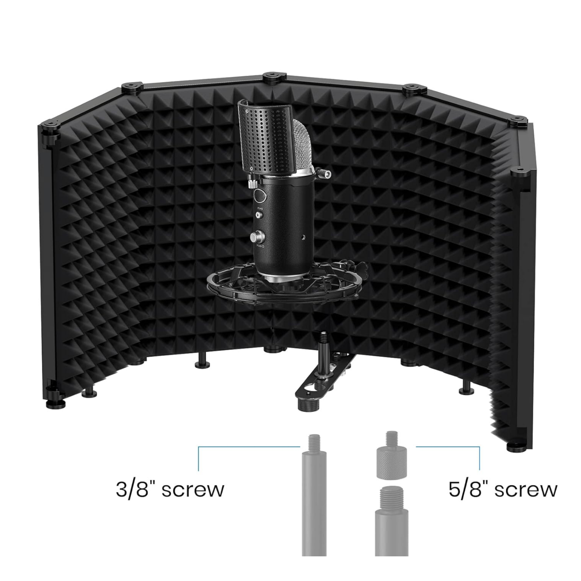 Moukey Microphone Isolation Shield Desktop Foldable Isolation Shield With 38 and 58 Mic Threaded Mount